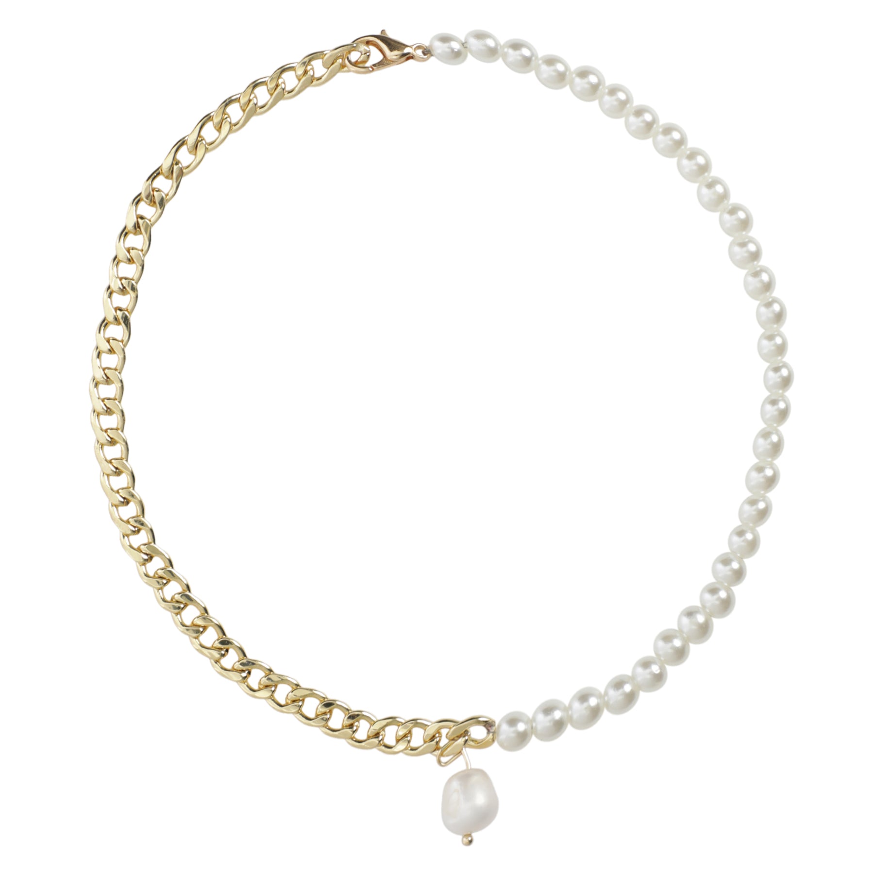 Chain and Pearl Necklace w/Pearl Drop