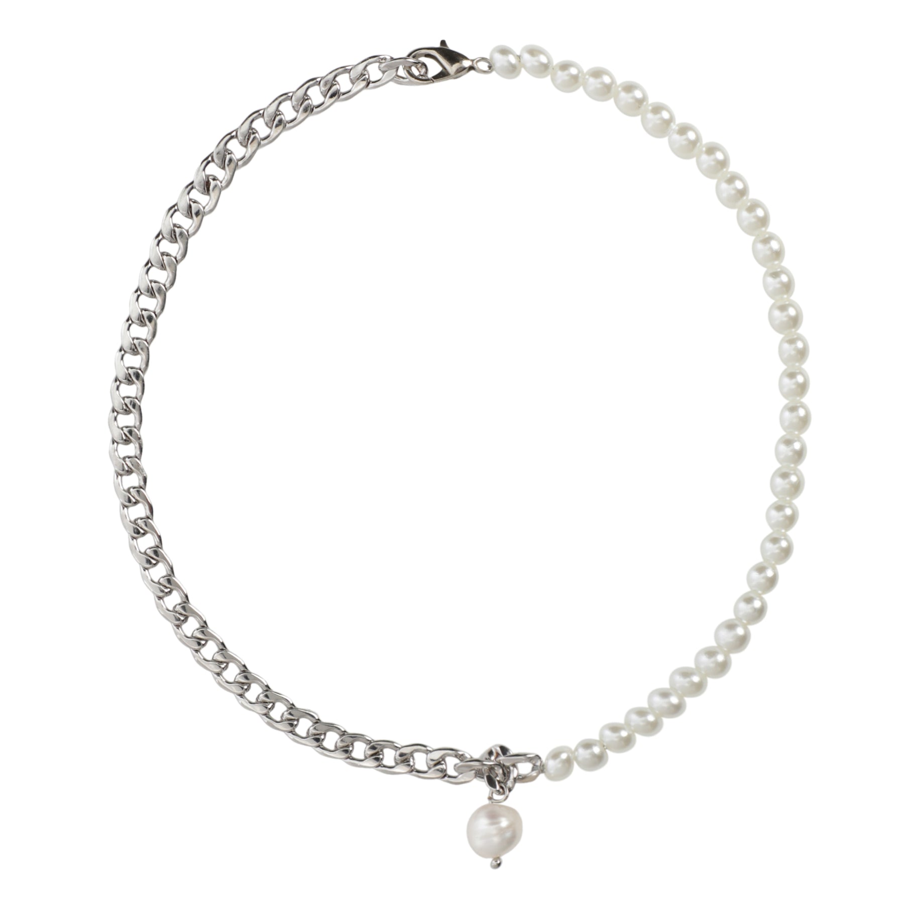 Chain and Pearl Necklace w/Pearl Drop