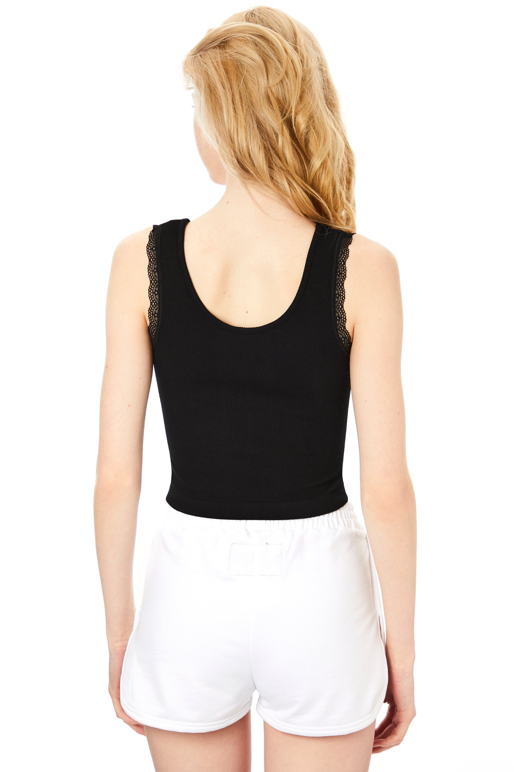 Ribbed Lace Ruched Tank Top