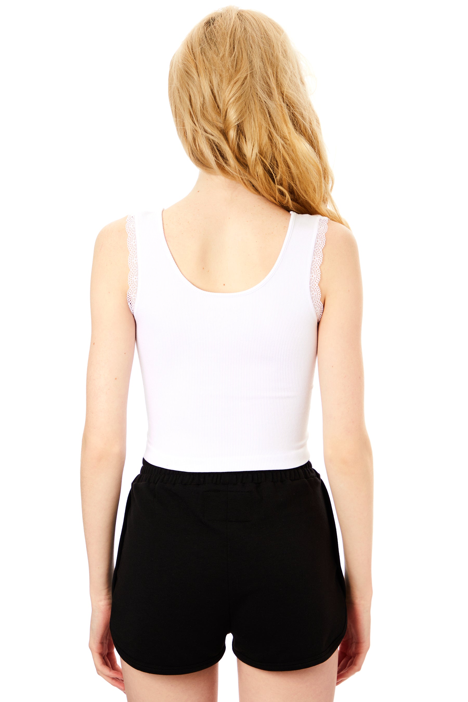 Ribbed Lace Ruched Tank Top