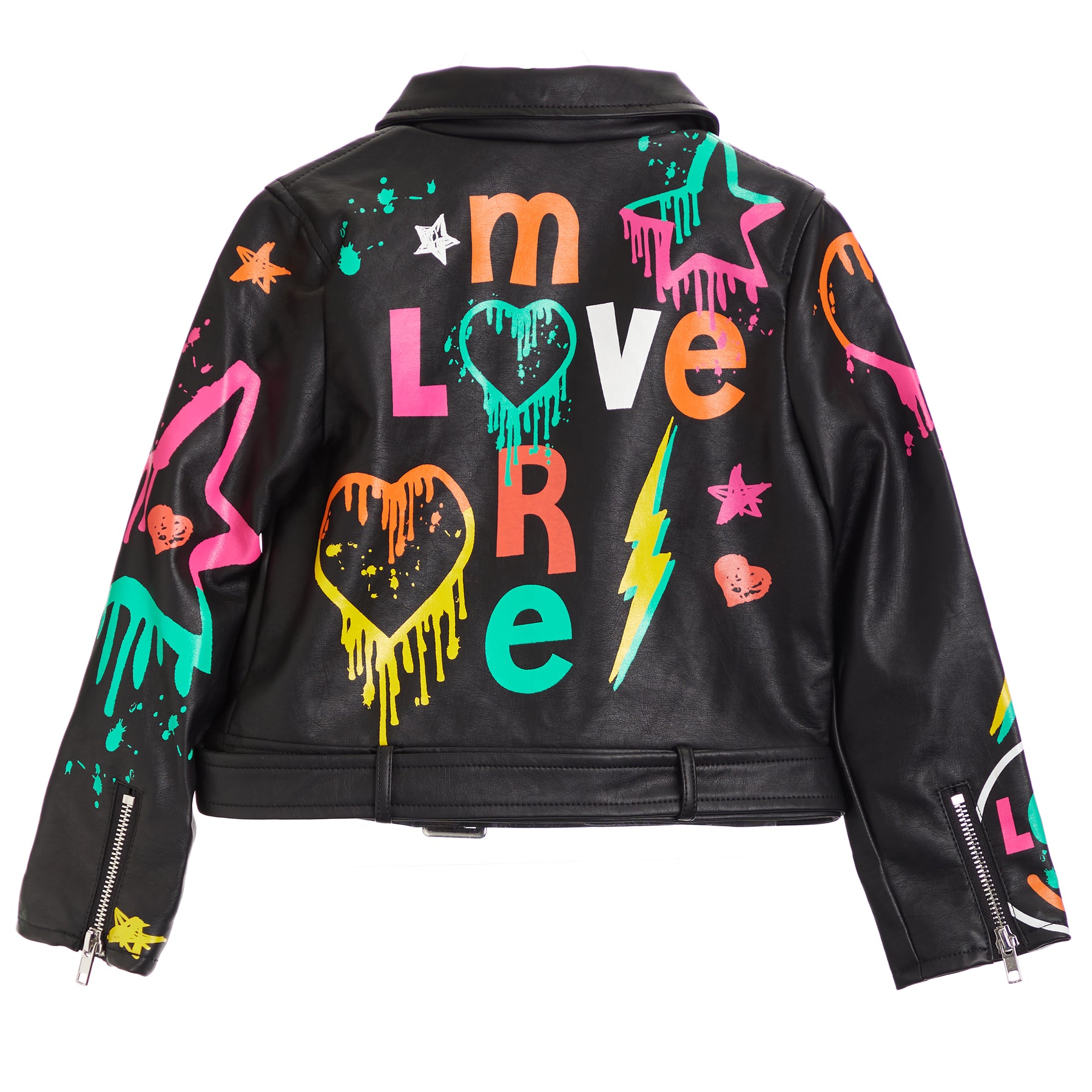 Faux Leather Biker Jacket with Grafitti