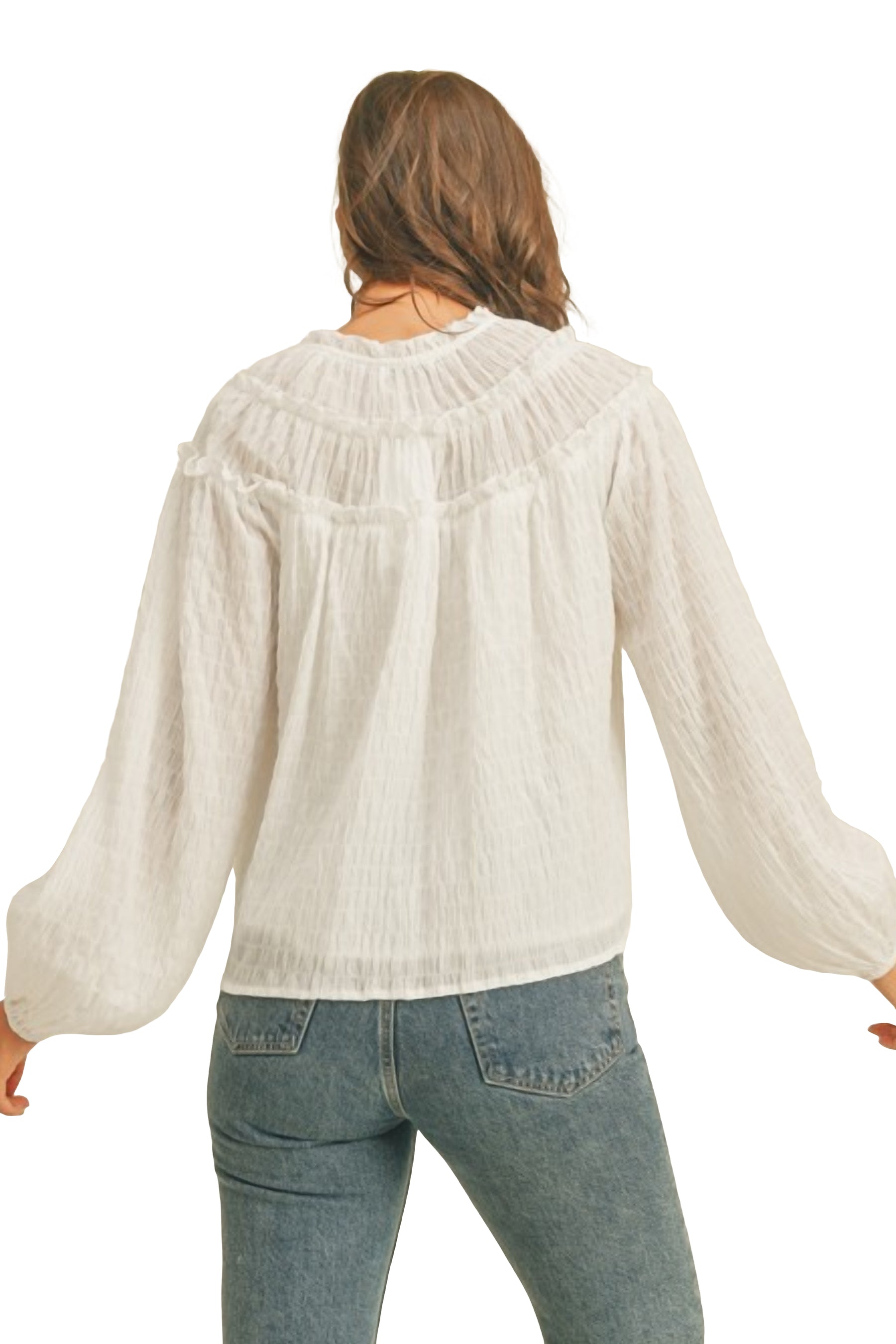 Tie Front Balloon Sleeve Blouse