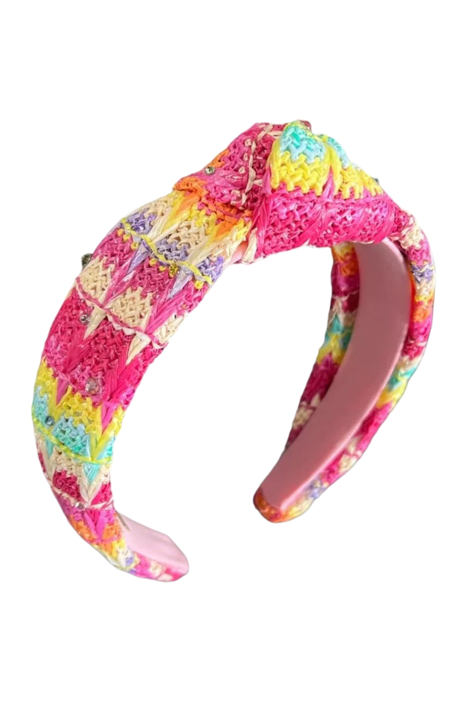 Rainbow Rhinestone Raffia Knot Headband
