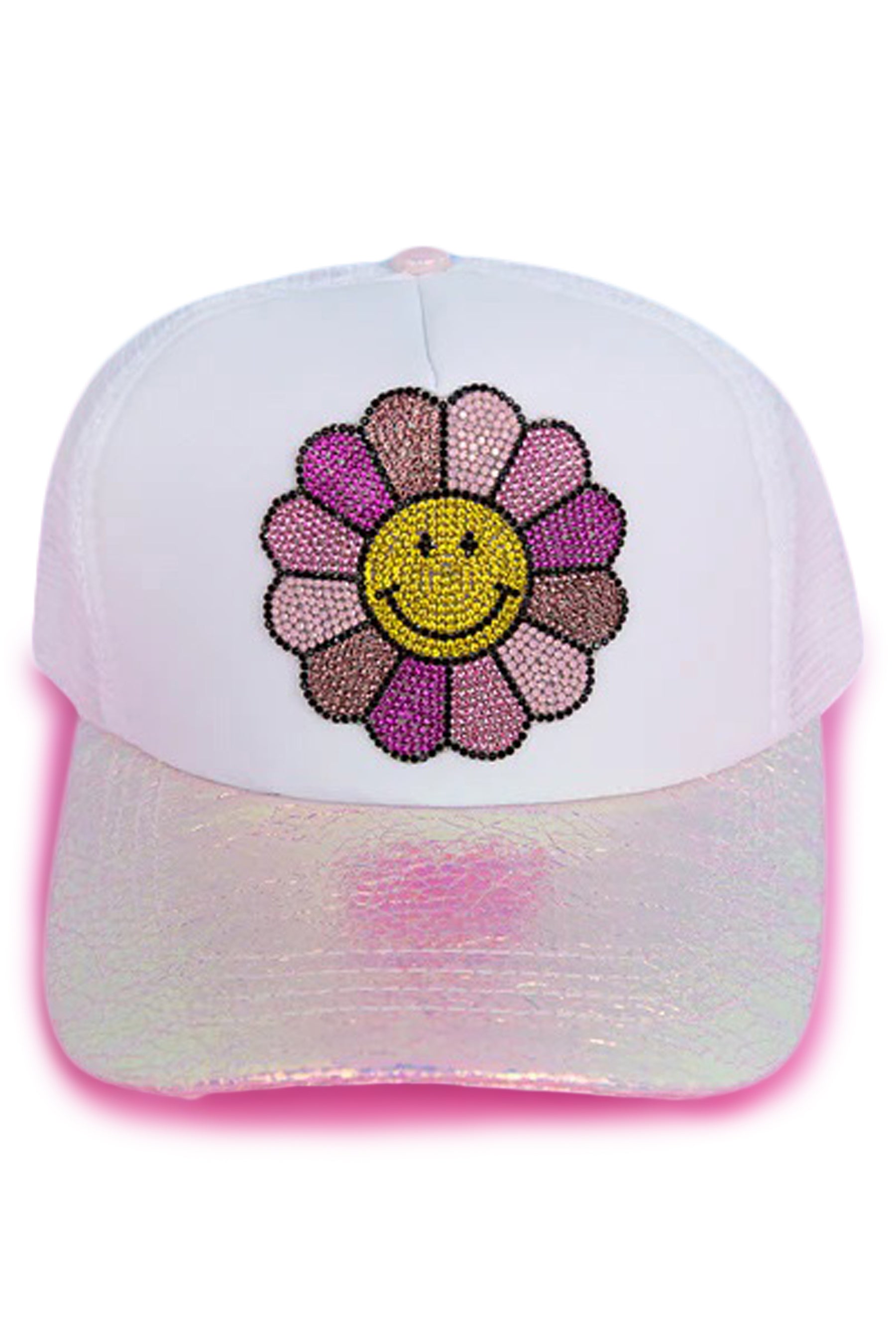 Flower Smiley Metallic Galaxy Trucker Hat