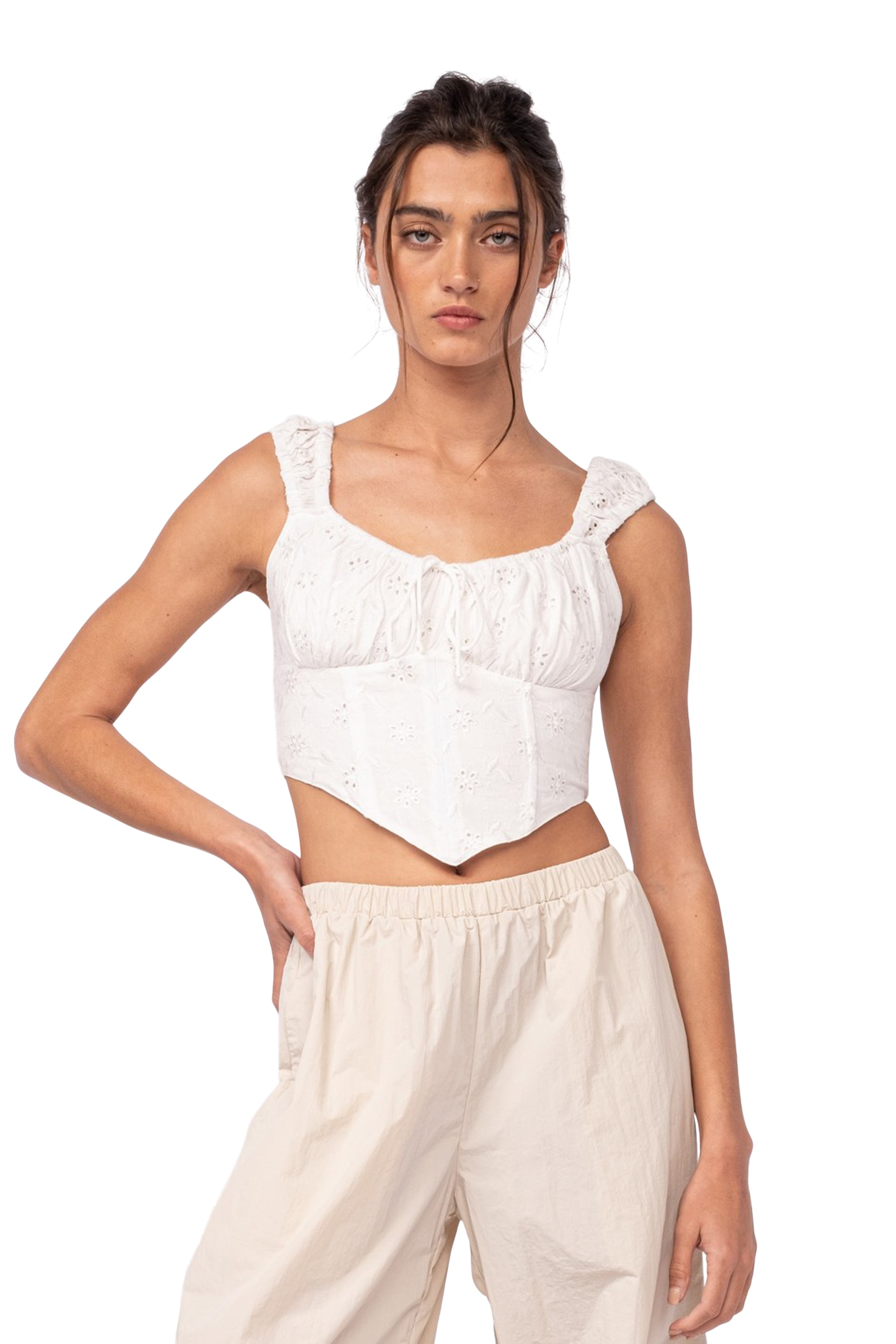 Eyelet Tie Front Top