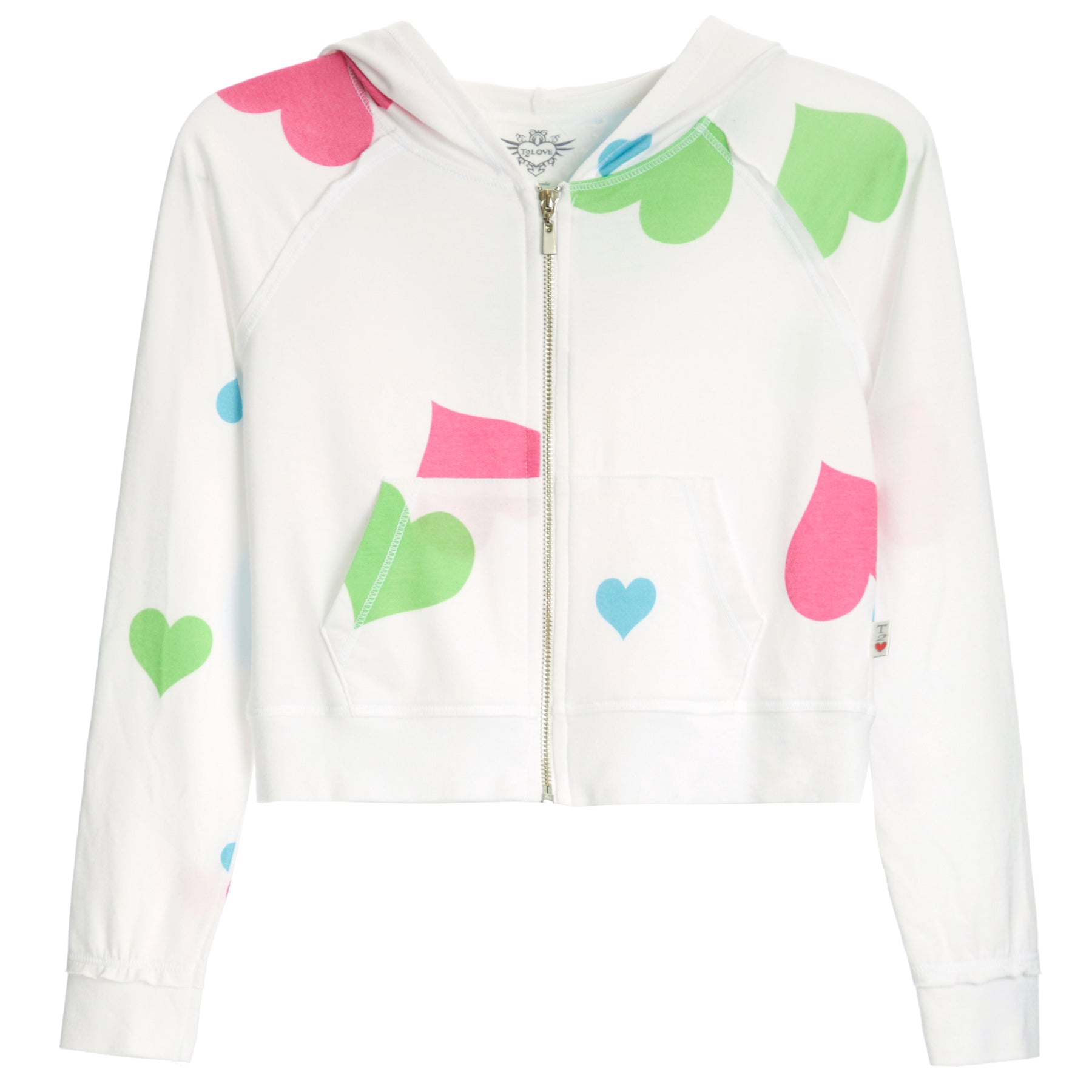 Color Hearts Crop Zip Jacket