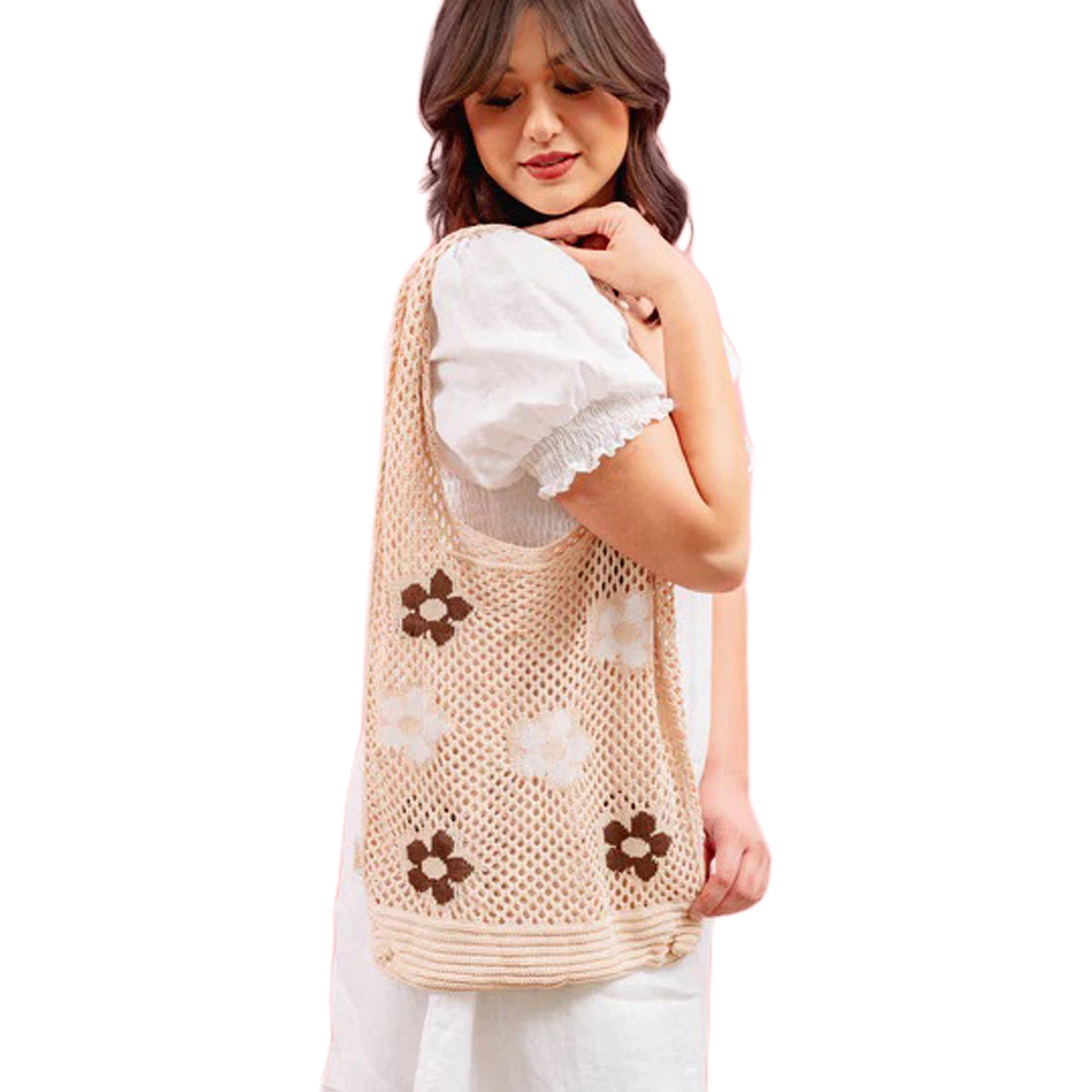 Floral Crochet Slouchy Shoulder Bag