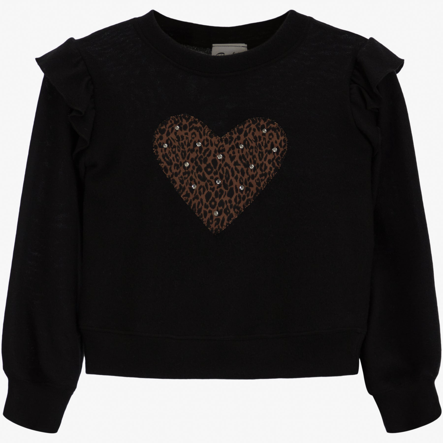 RUFFLE SWEATSHIRT WITH LEOPARD HEART