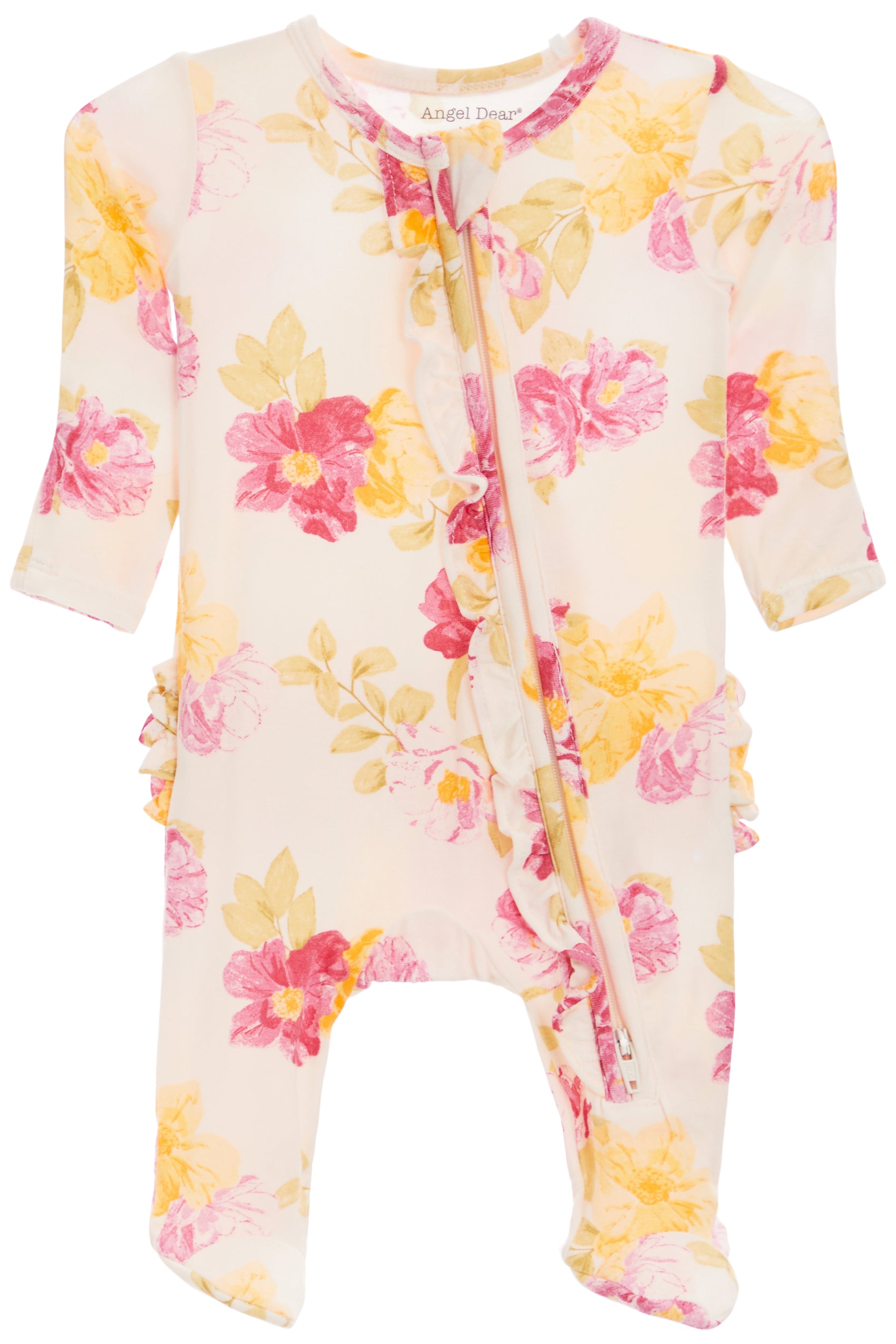 Ruffle Back Zipper Footie- Camellia