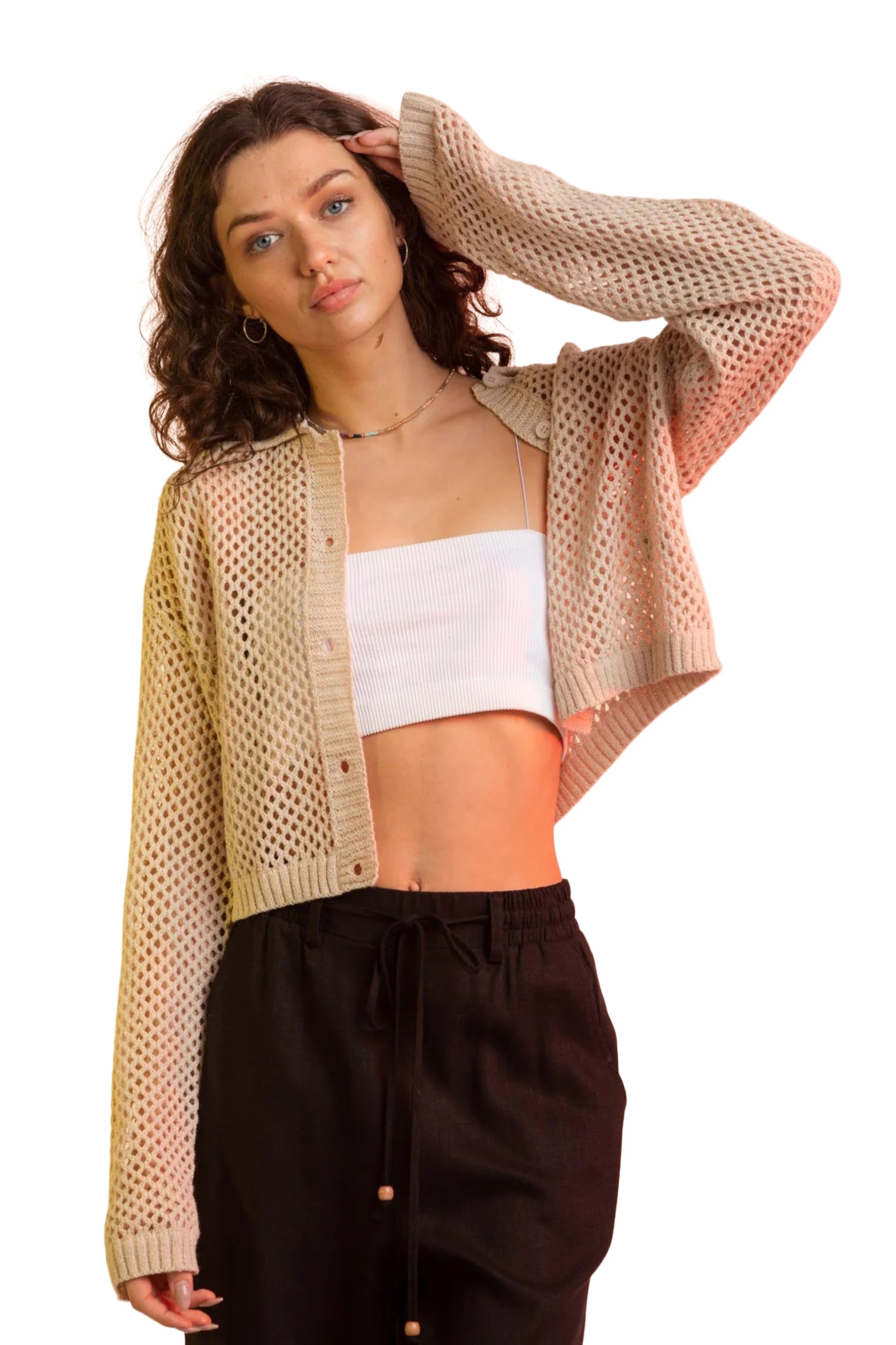 Open Knit Collared Cardigan