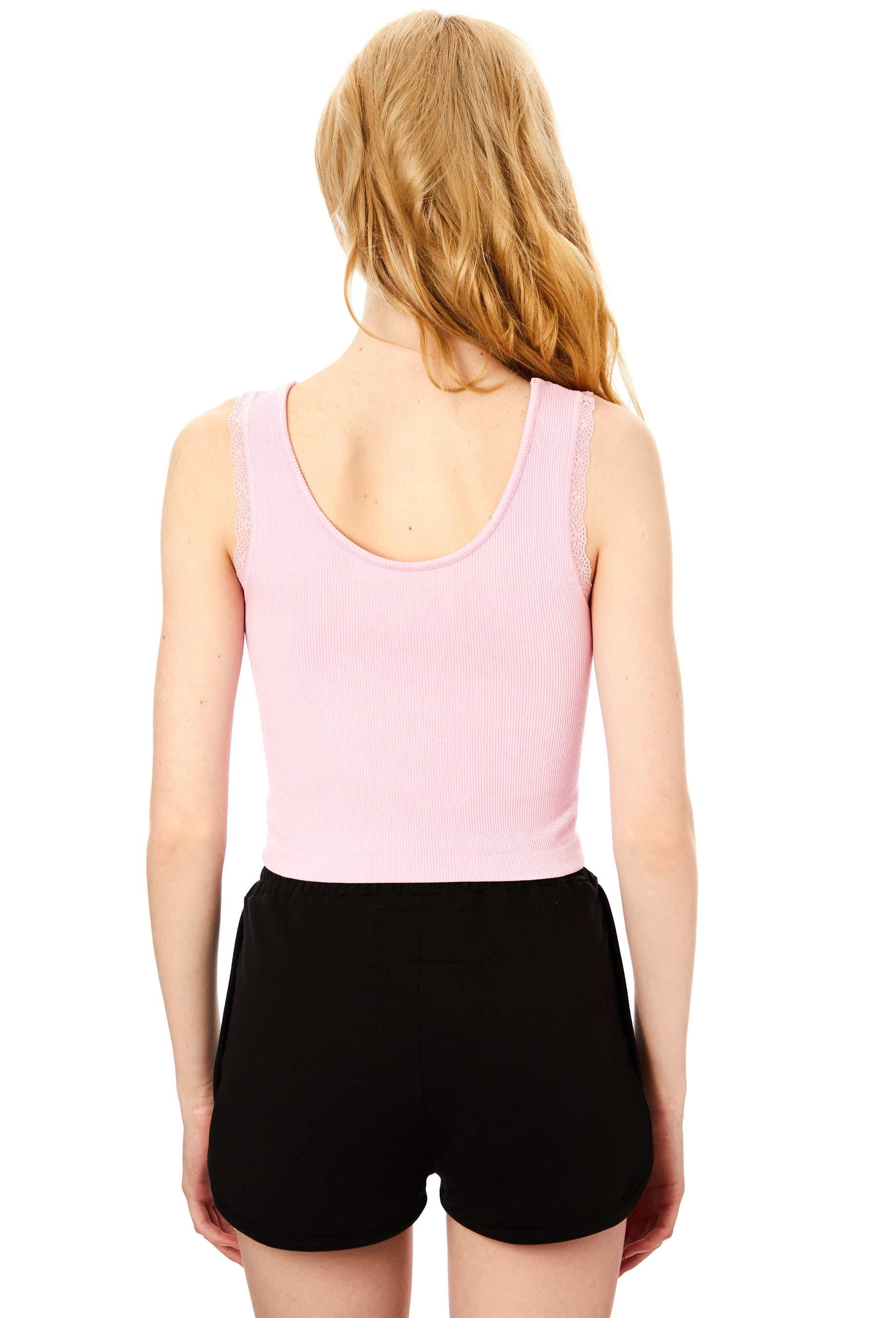 Ribbed Lace Ruched Tank Top