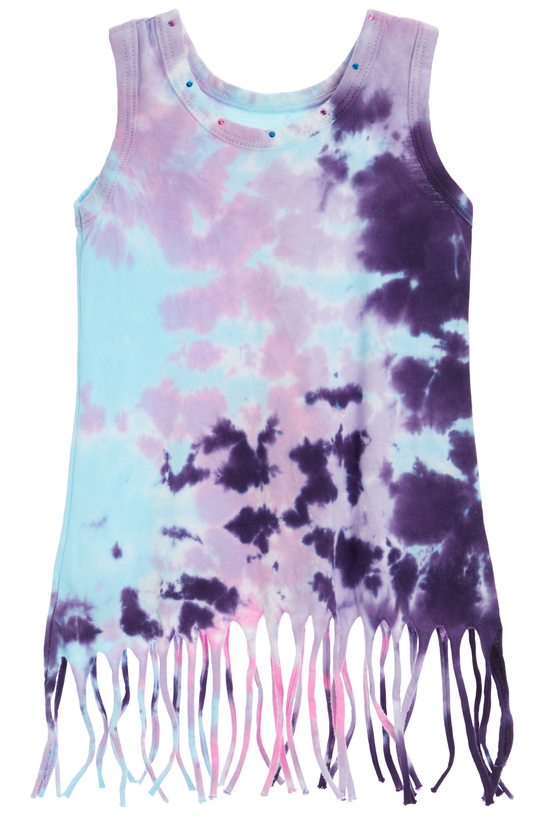 Violet Tie Dye Fringe Dress with Stones