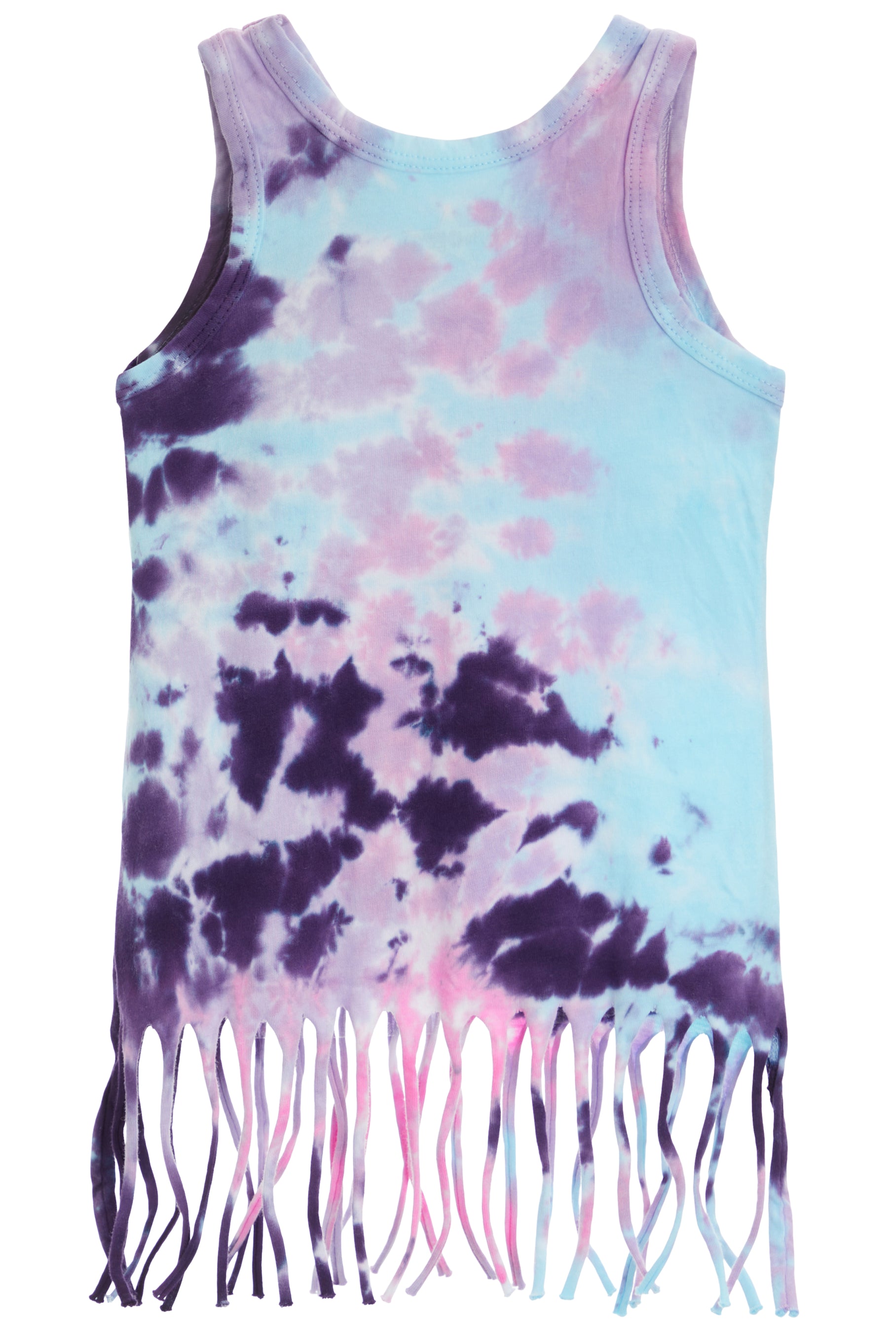 Violet Tie Dye Fringe Dress with Stones