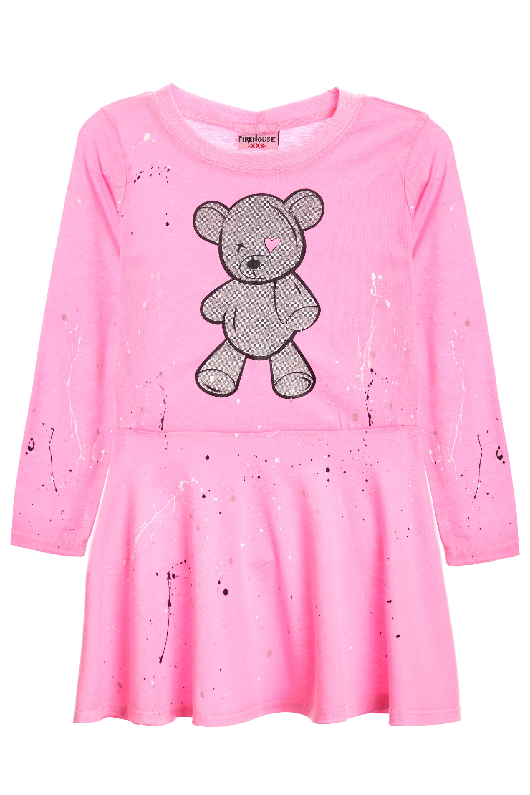 Long Sleeve Dress with Bear & Splatter