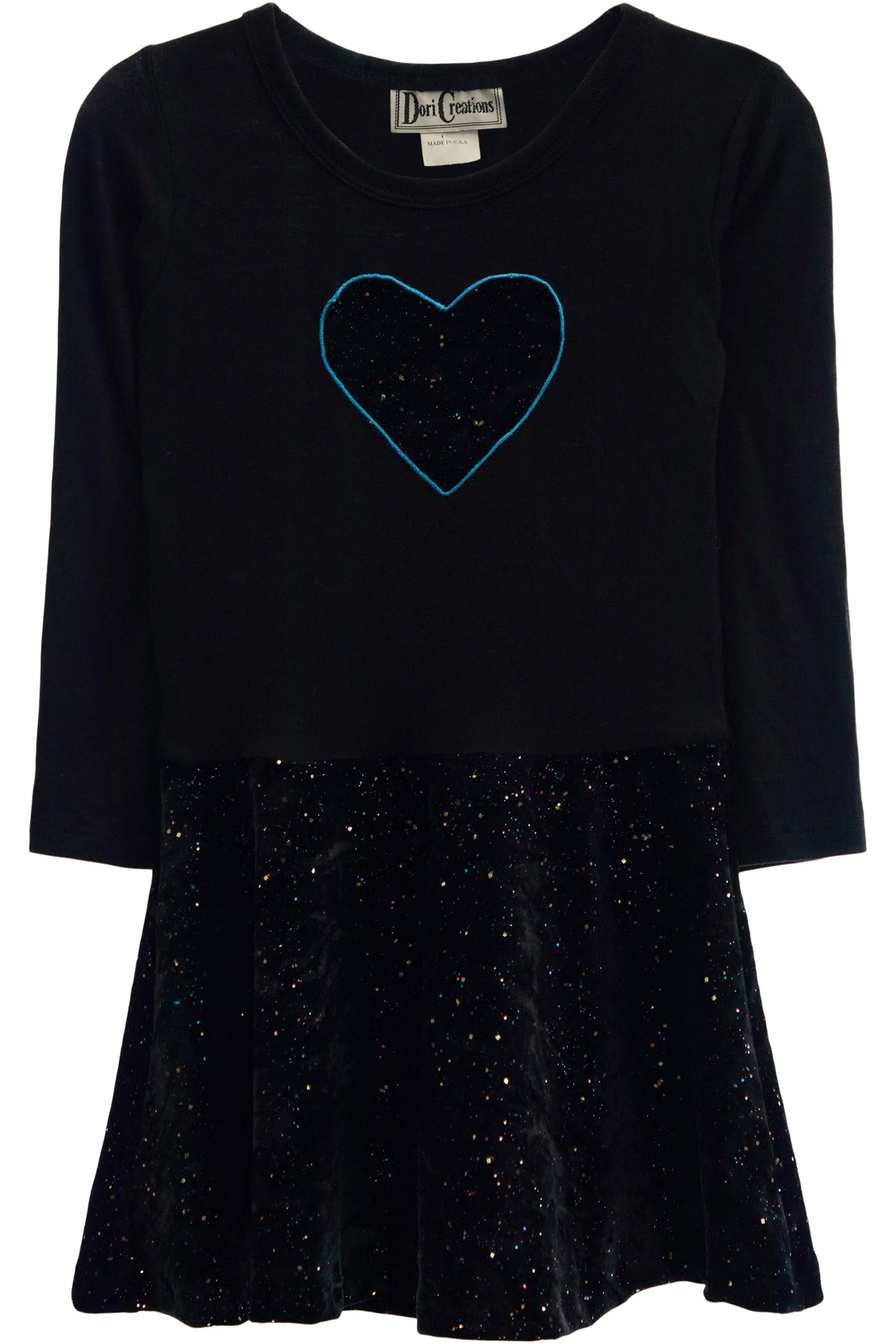 Long Sleeve Dress with Glitter Velvet Heart