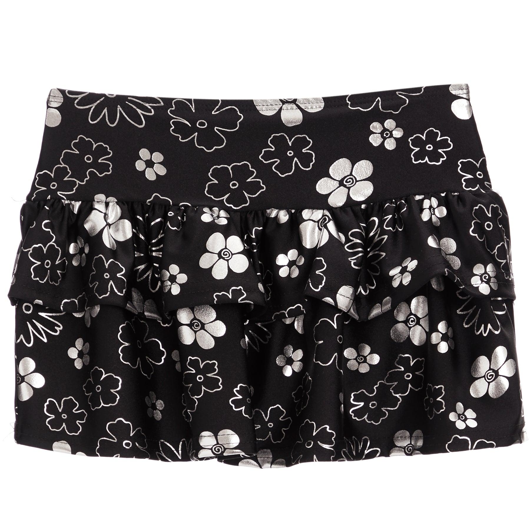 Skater Skirt- Black with Silver Daisies