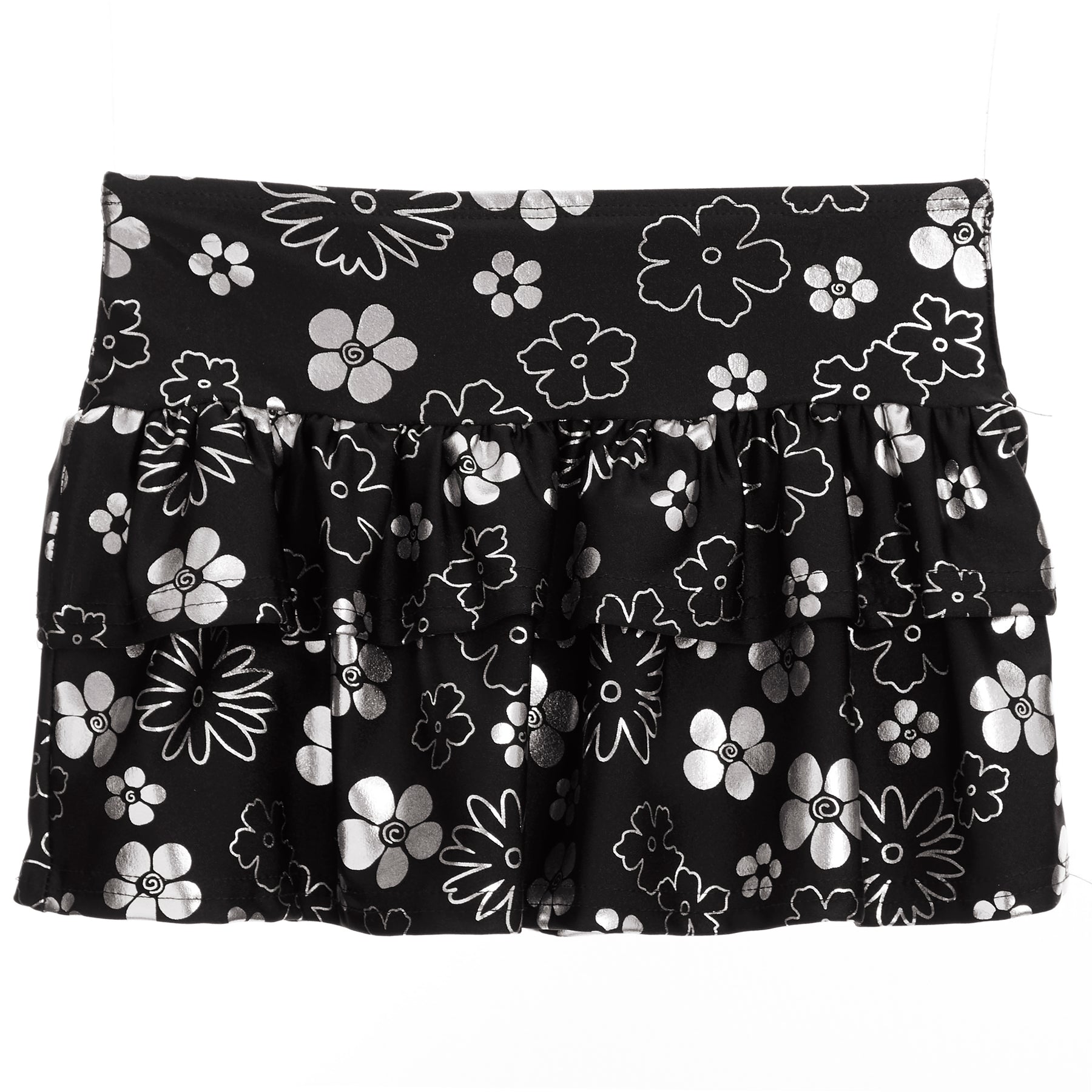 Skater Skirt- Black with Silver Daisies