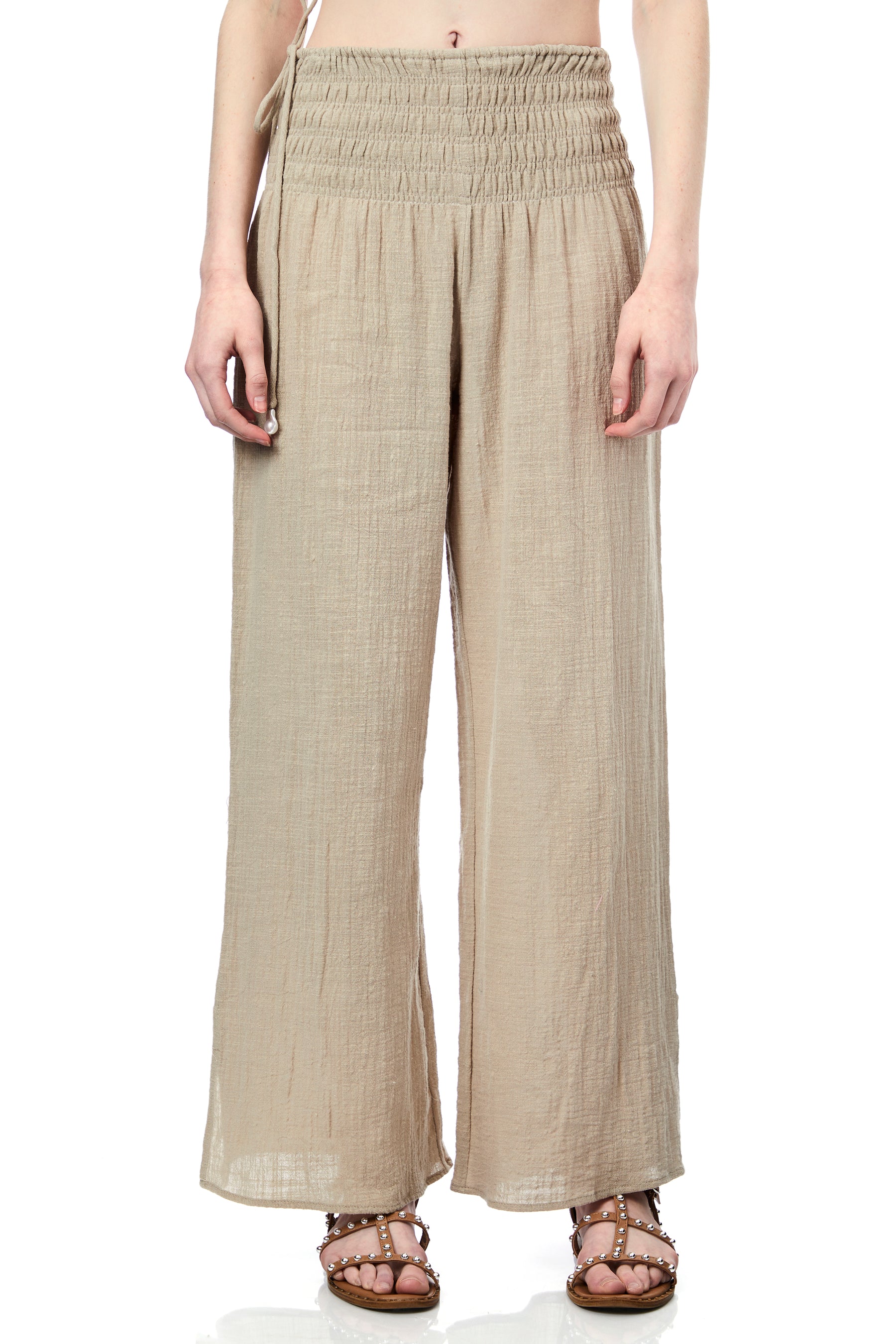 Smocked Waist Wide Leg Pant