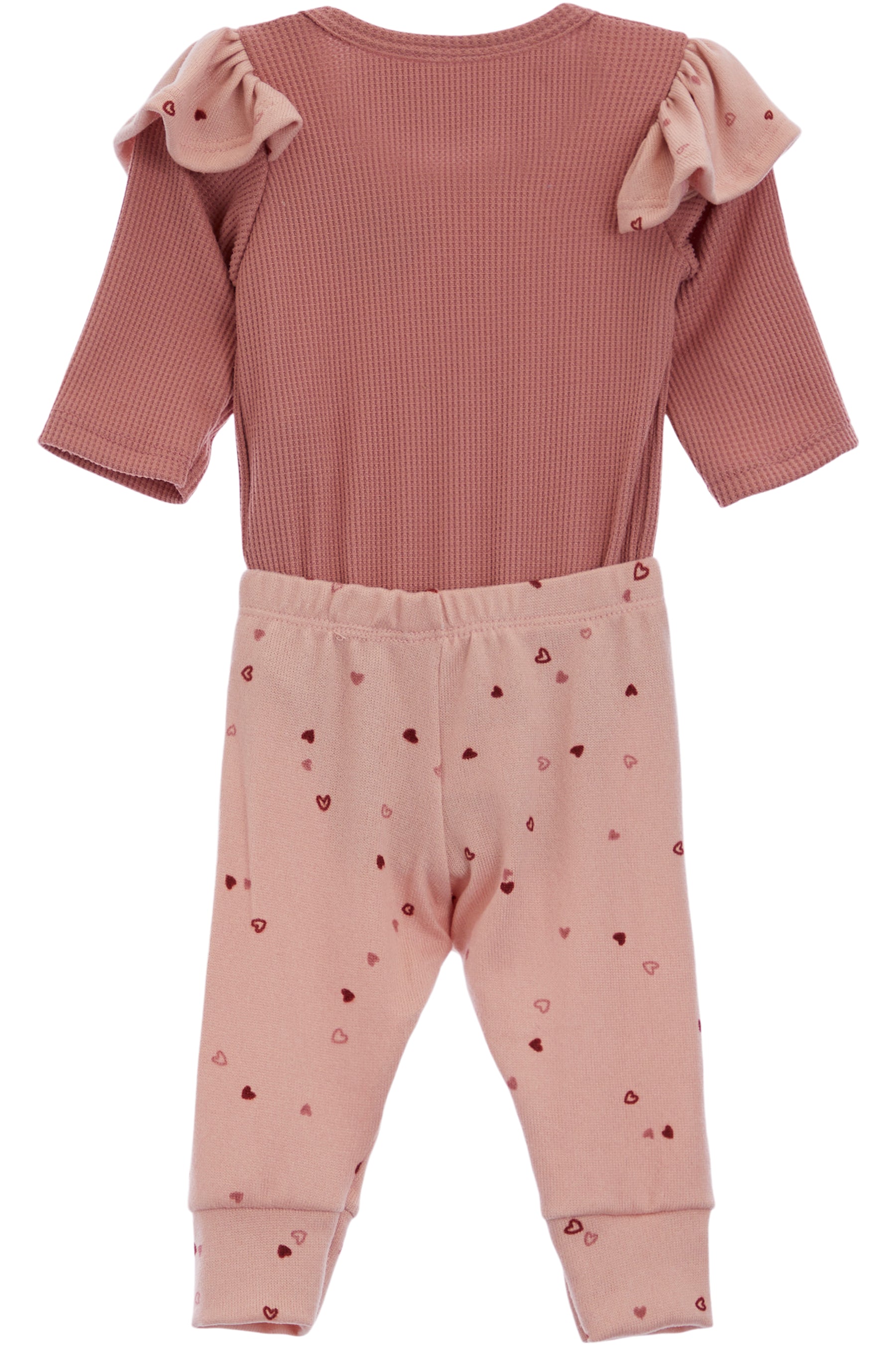 2 PC RUFFLE ONESIE SET-PINK HEARTS