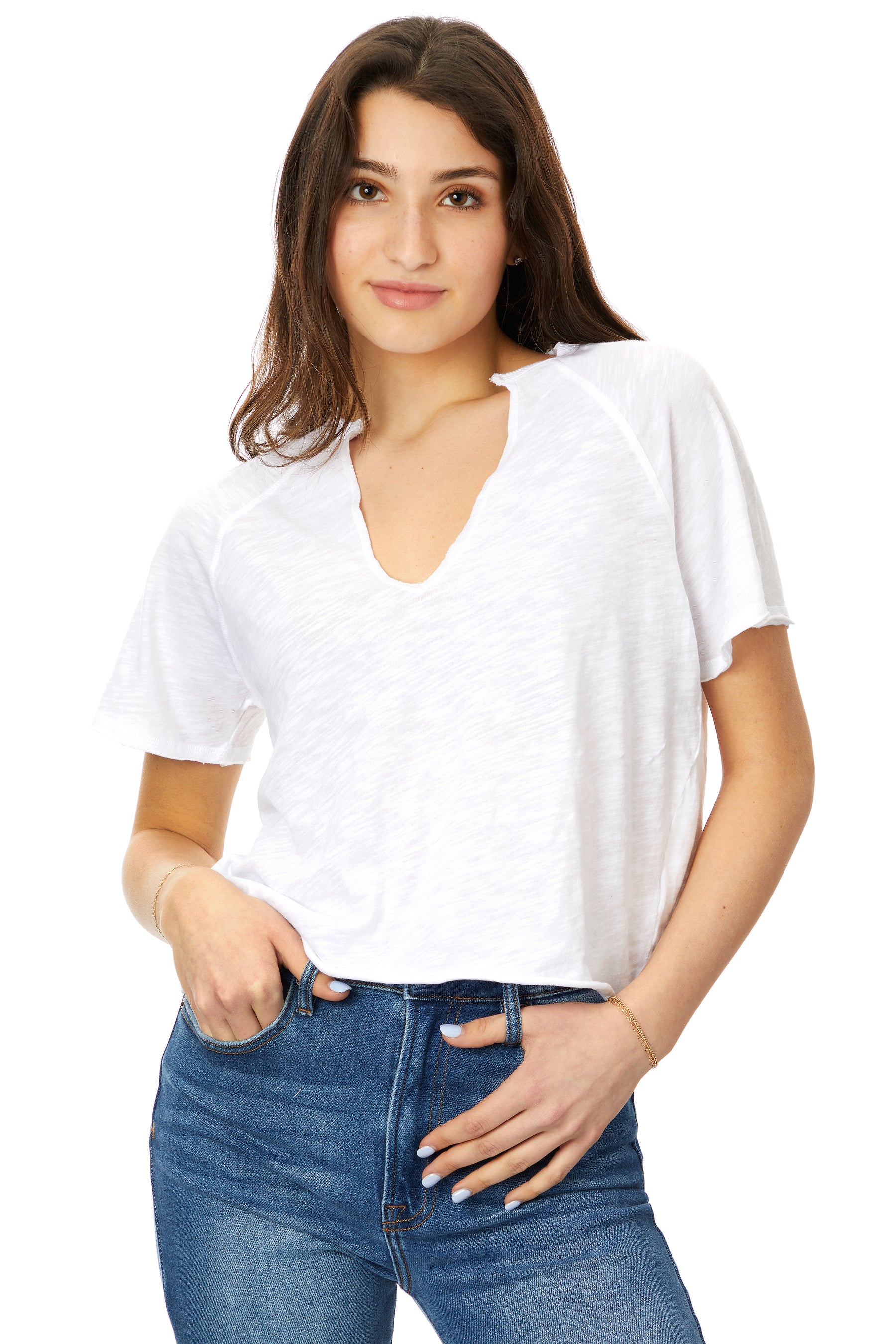 Split Neck Short Sleeve Raglan Tee