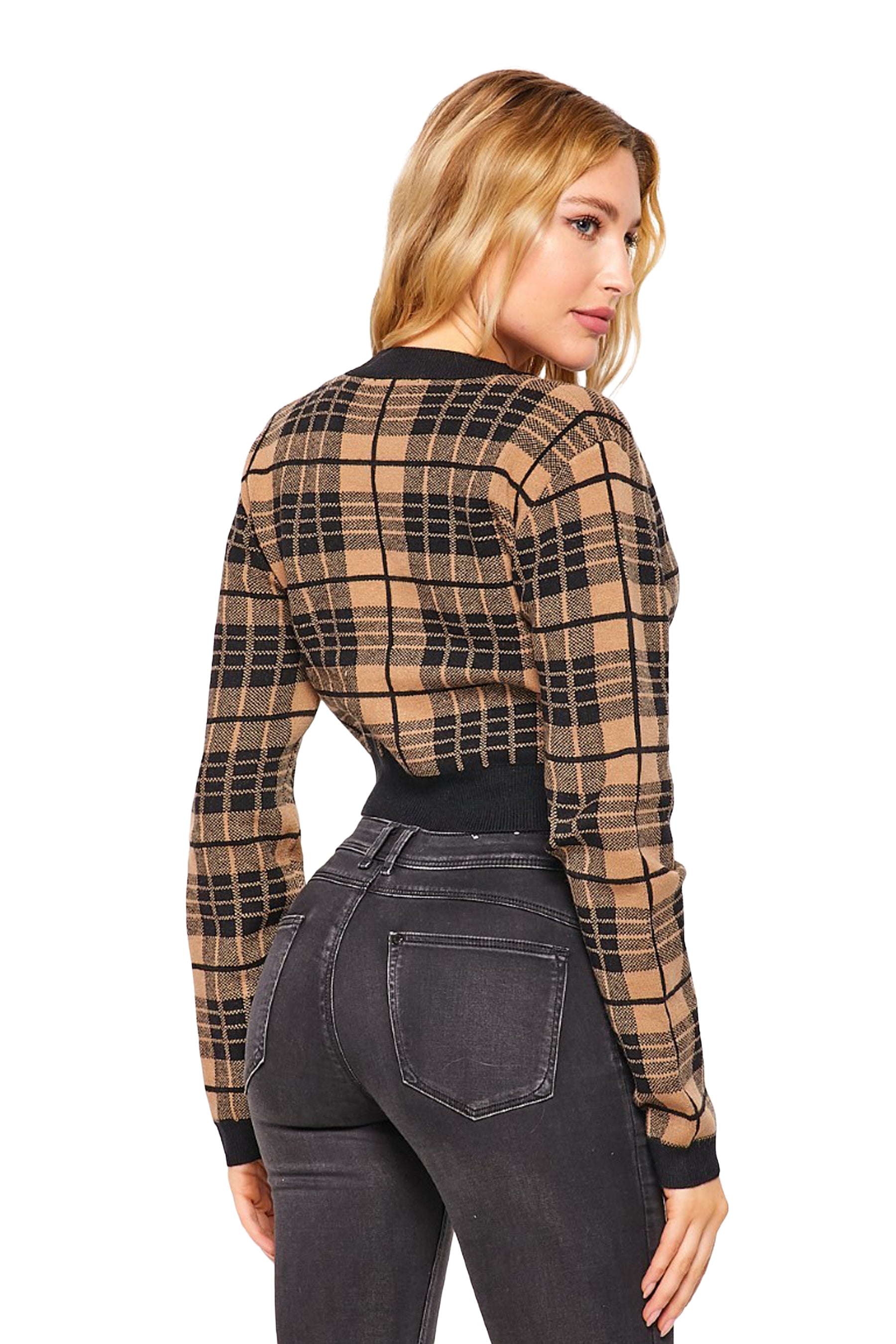 Plaid Cropped Cardigan