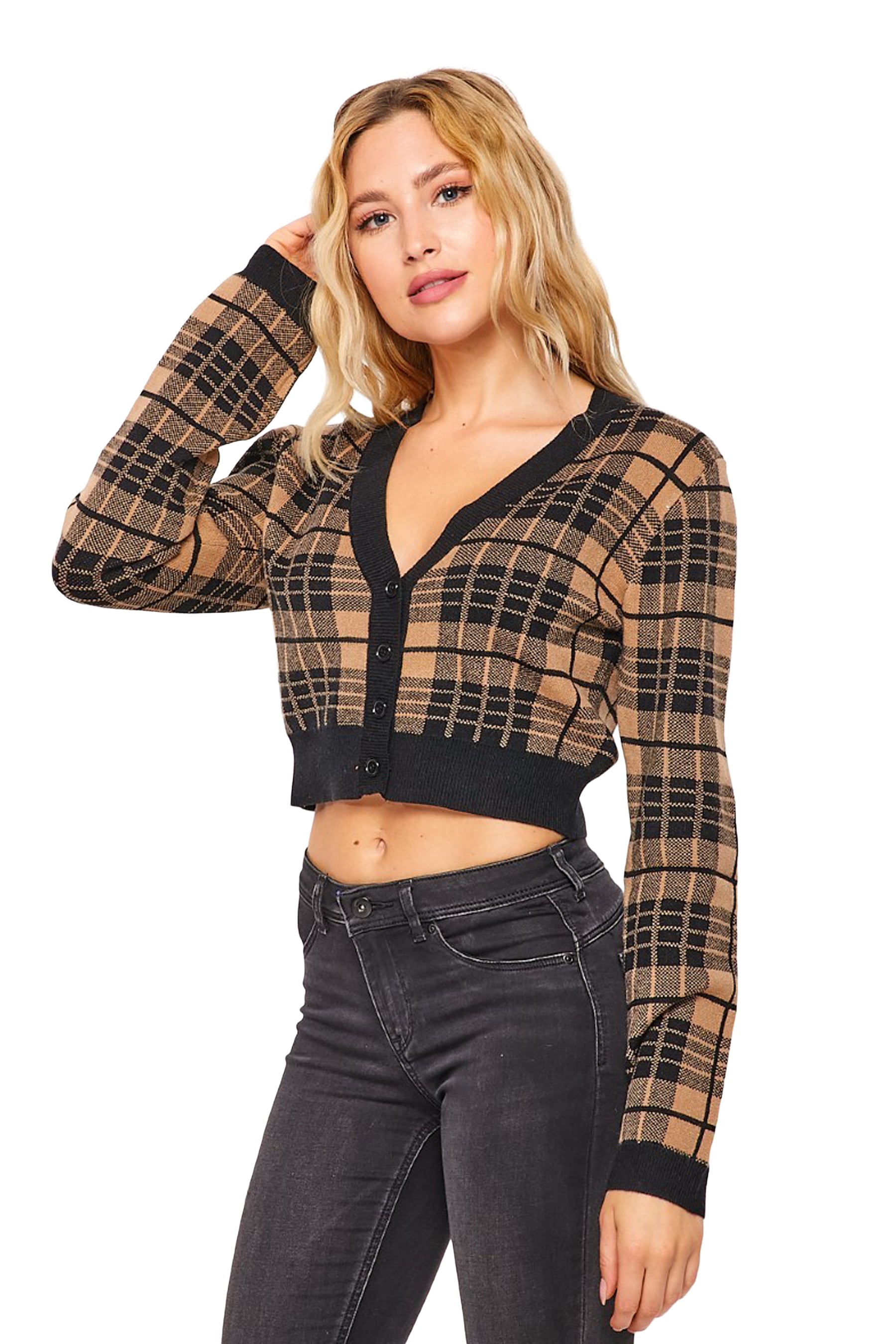 Plaid Cropped Cardigan