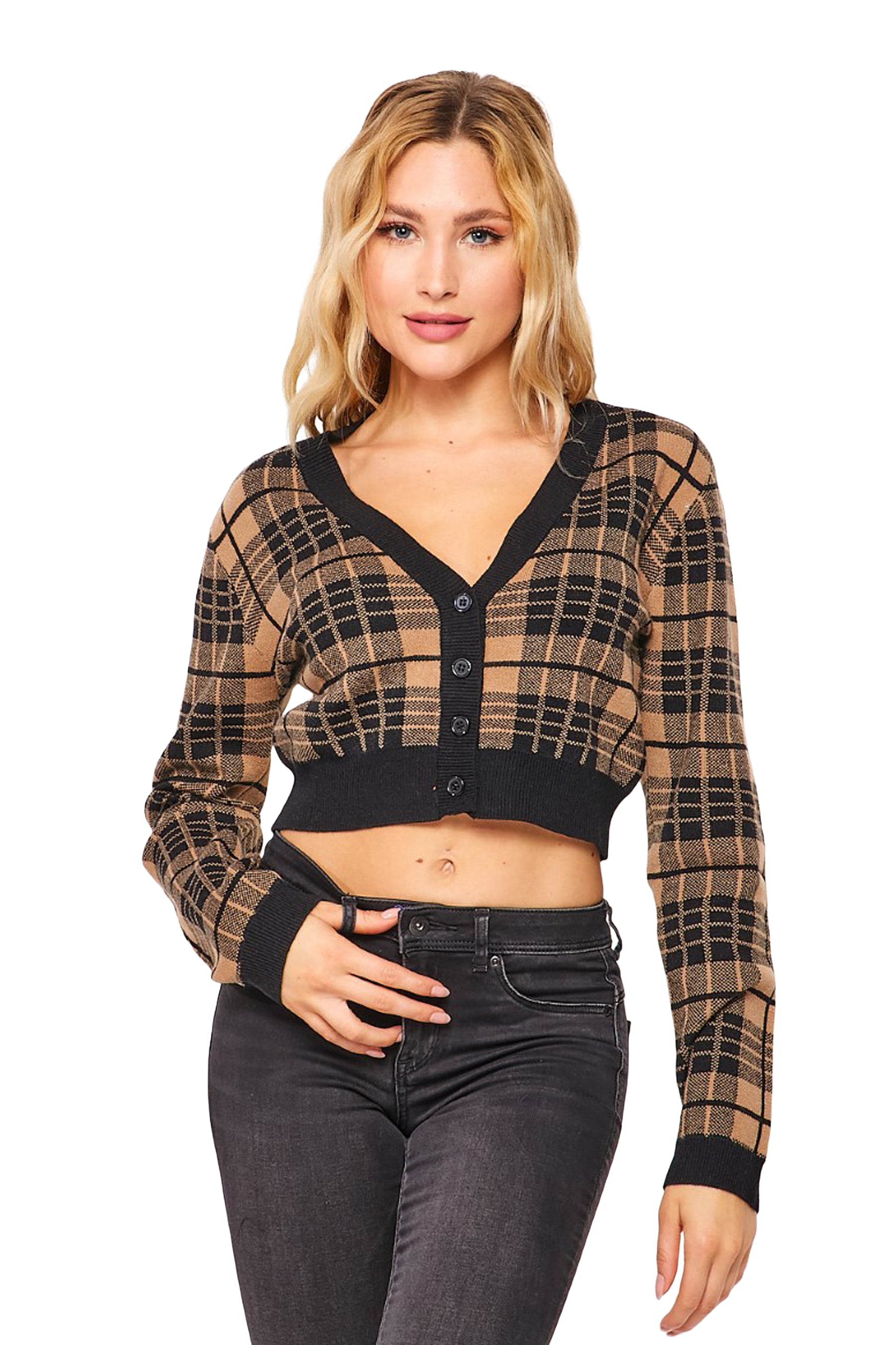 Plaid Cropped Cardigan