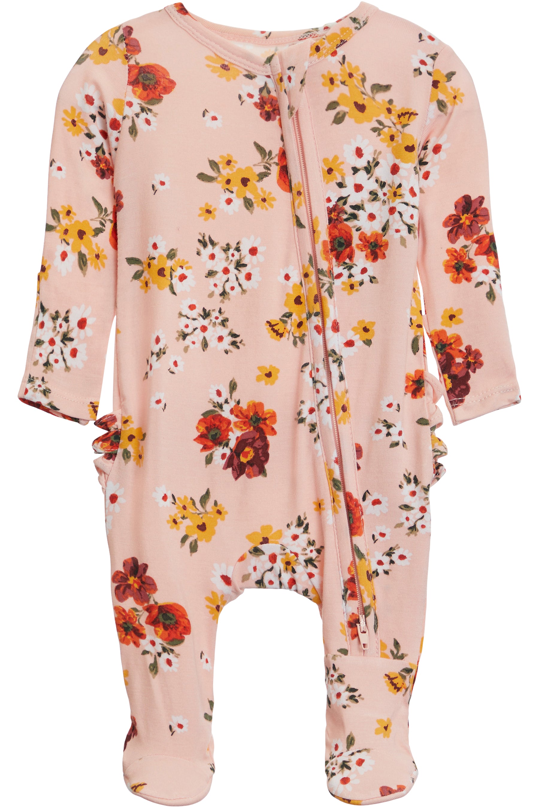 2-Way Ruffle Zipper Footie- Poppies & Daisies