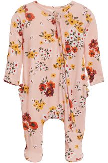 2-Way Ruffle Zipper Footie- Poppies & Daisies