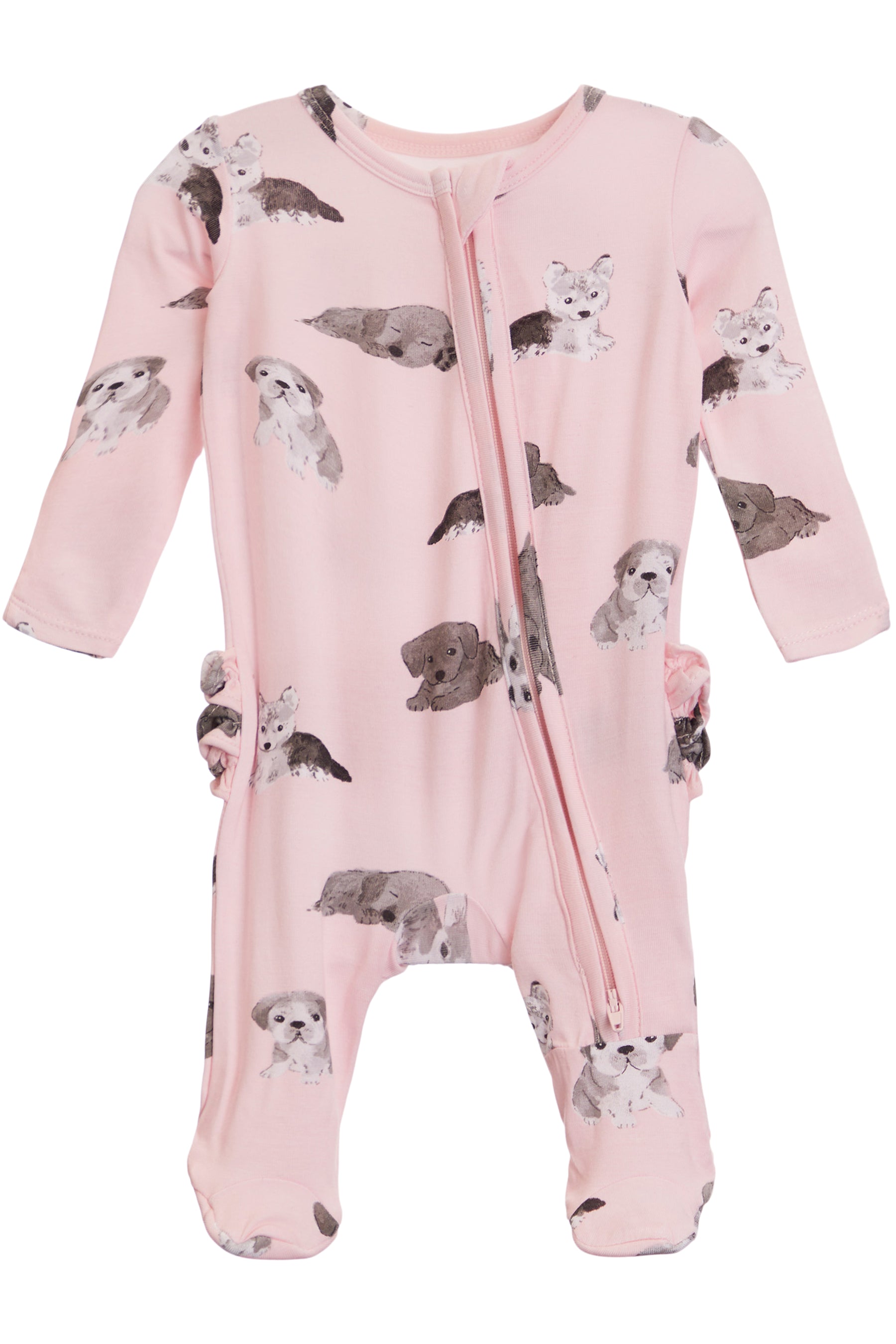 2-Way Ruffle Zipper Footie- Puppies