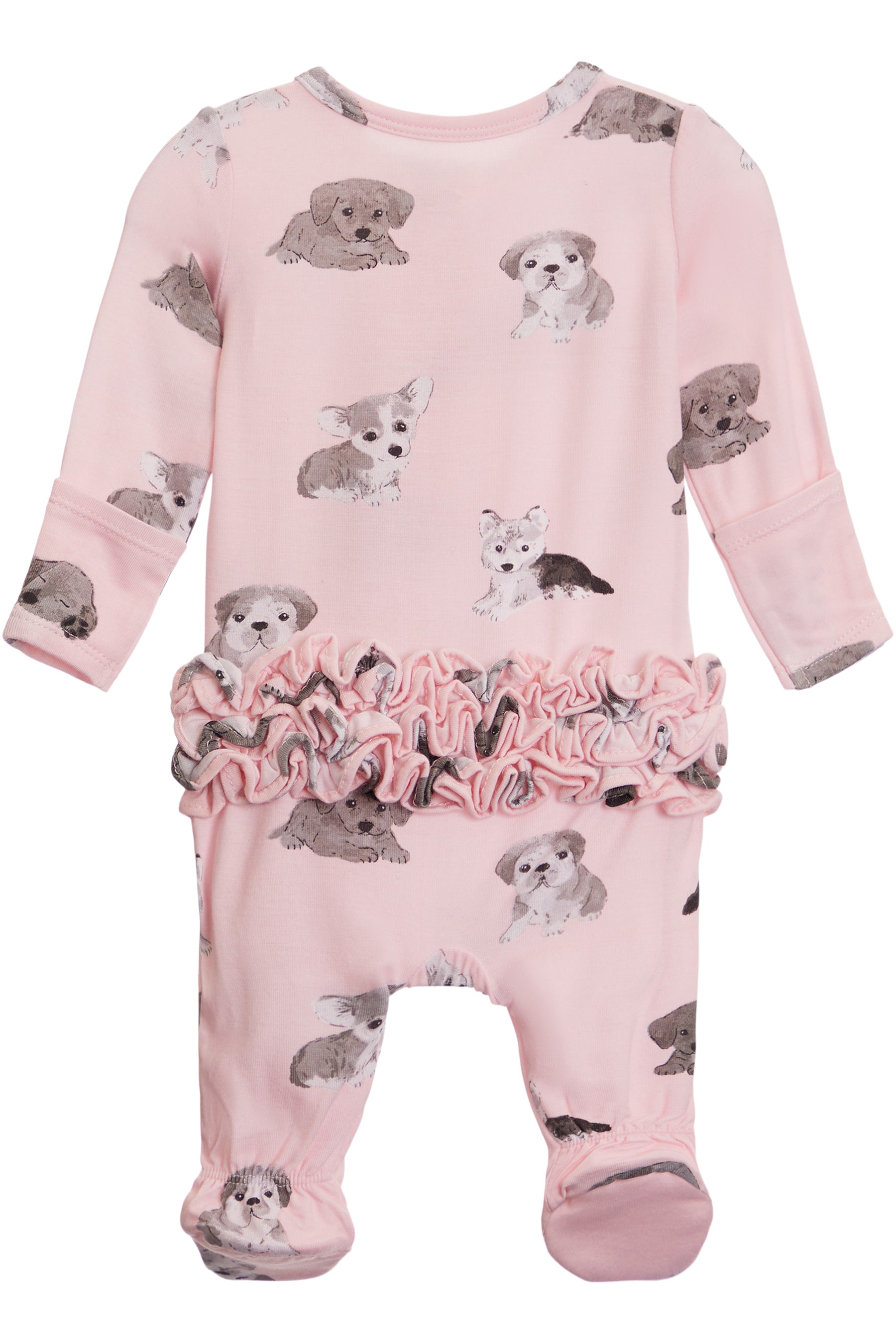 2-Way Ruffle Zipper Footie- Puppies