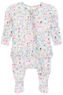 Ruffle Back Zipper Footie- Dog Floral