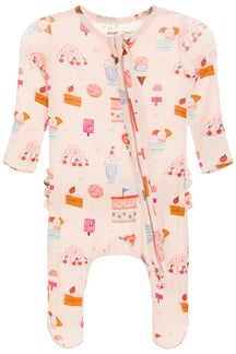 Ruffle Back Zipper Footie- Ice Cream
