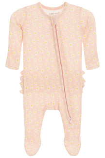 Ruffle Back Zipper Footie- Little Daisy