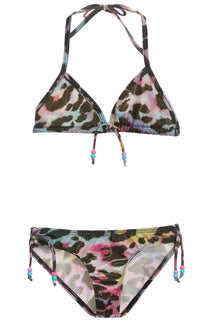 Multi Leopard Foil Bikini with Beads