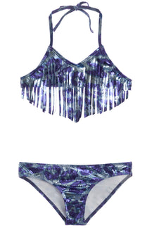 Denim Foil Bikini with Fringe