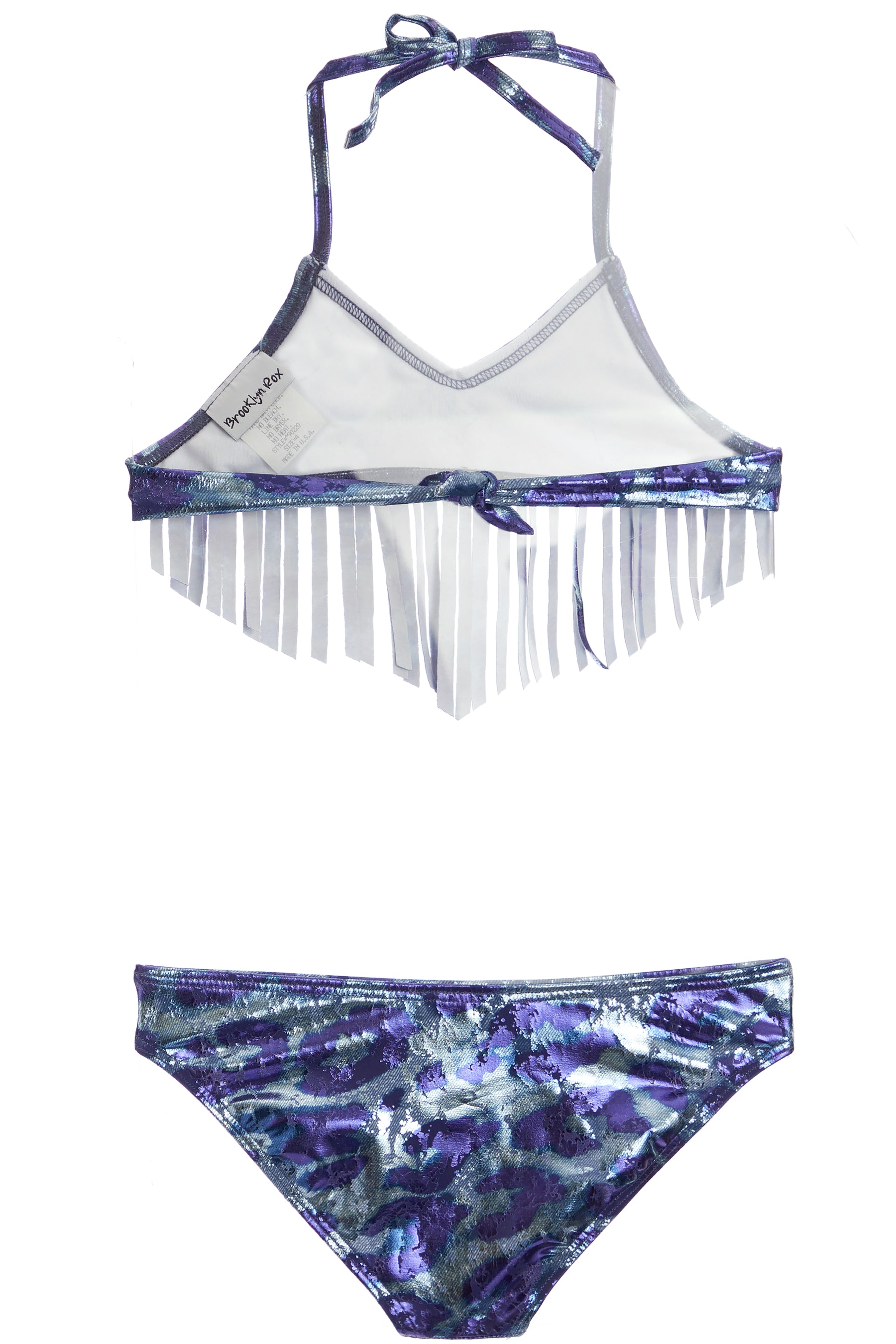 Denim Foil Bikini with Fringe