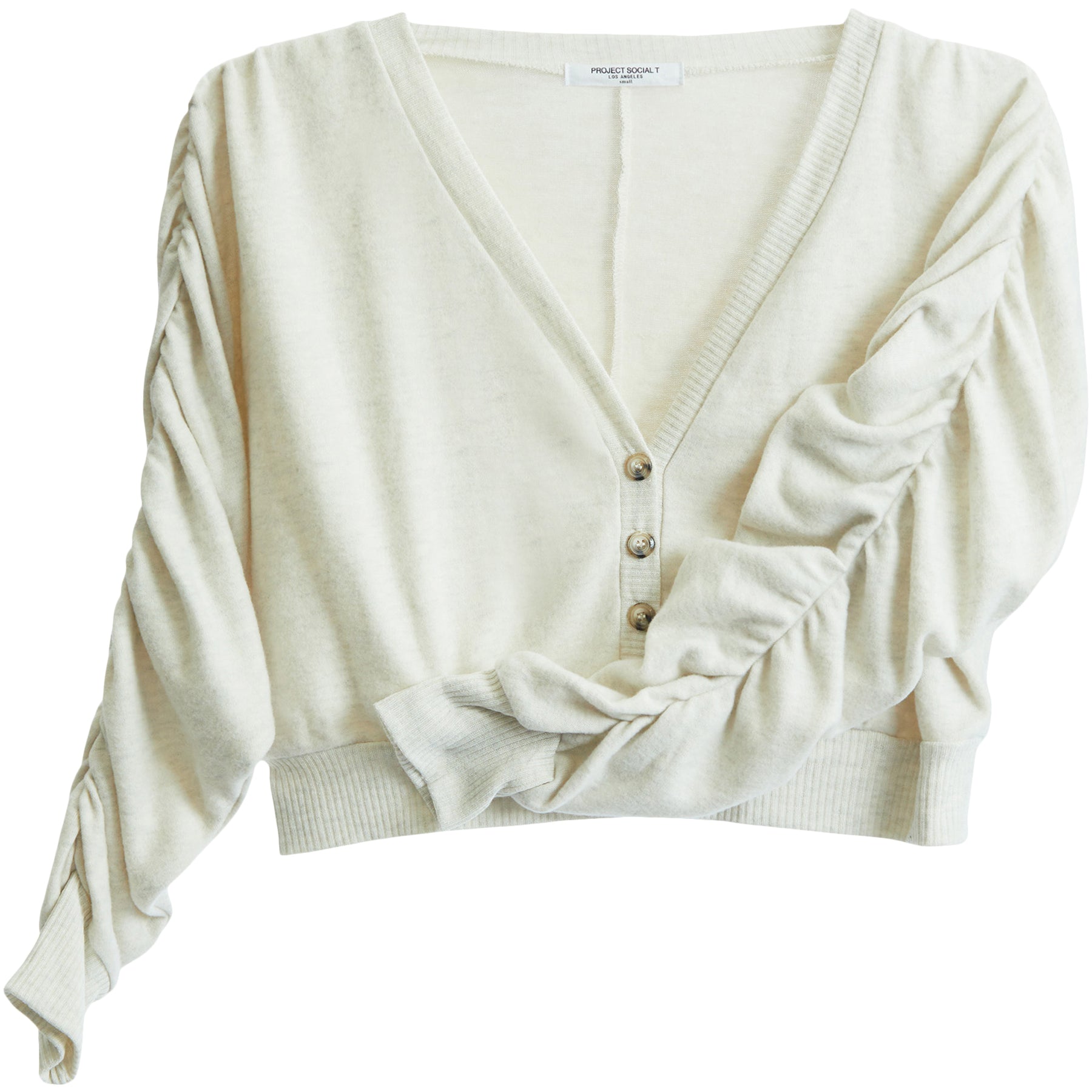 Aura Oatmeal Cozy Ruched Cardi