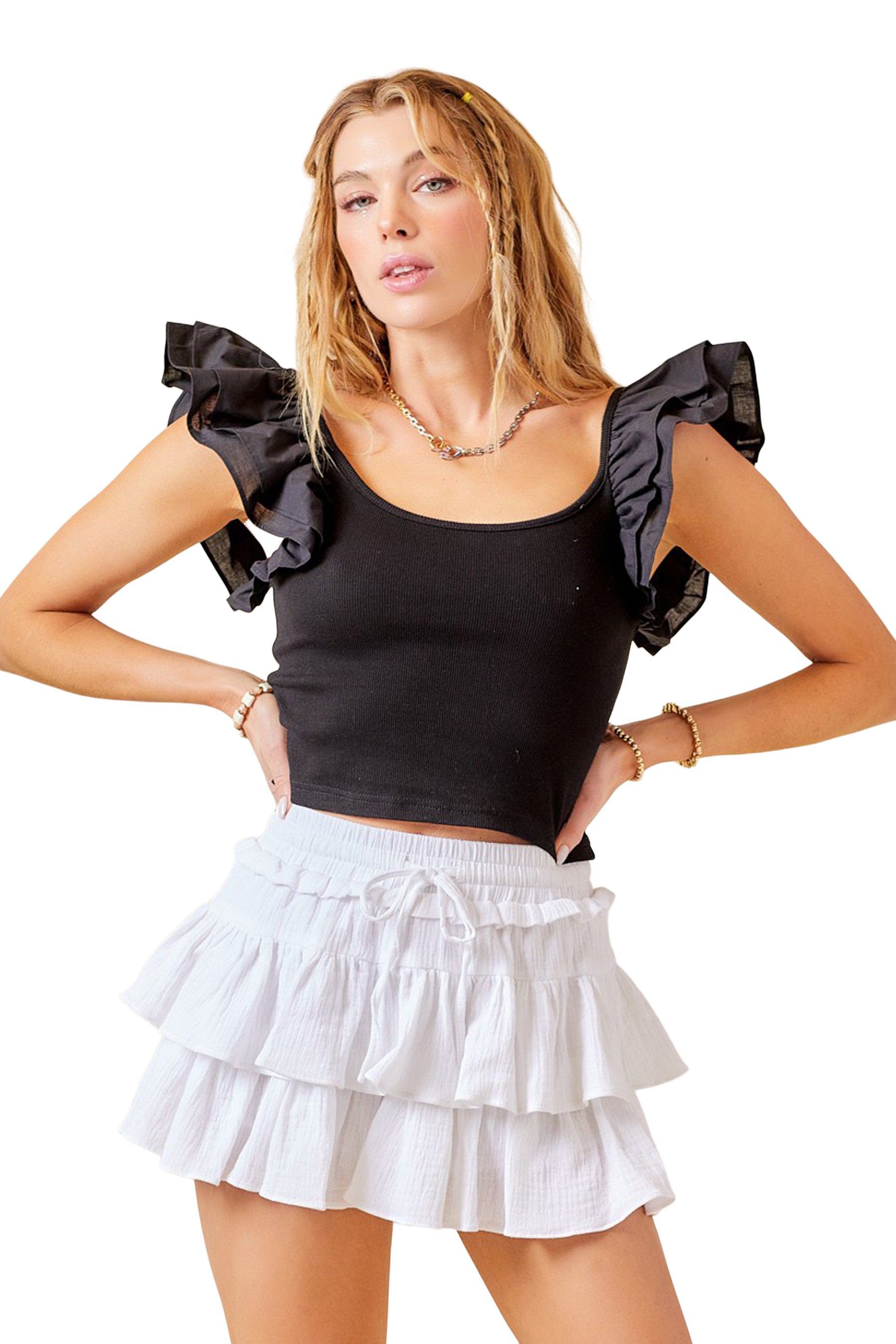 Ruffle Poplin Sleeve Top