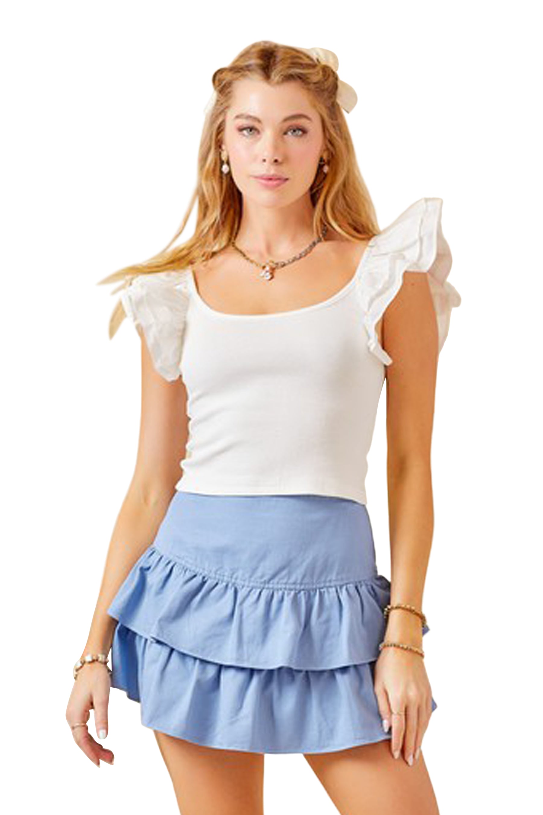 Ruffle Poplin Sleeve Top