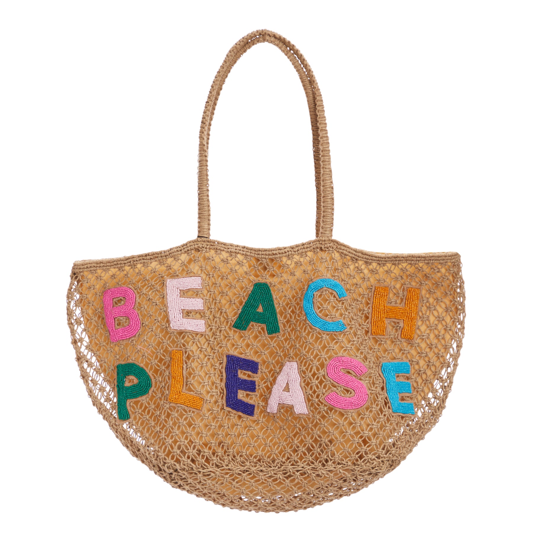 Beach Please Beaded Macrame Jute Tote