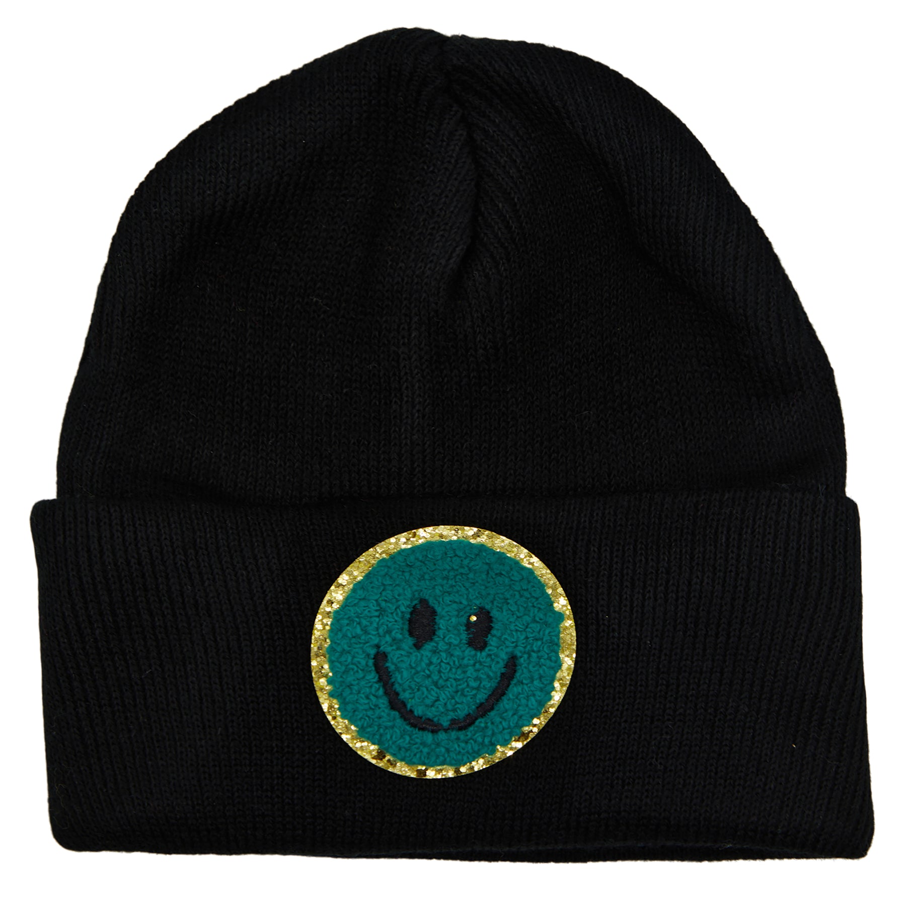 Emerald Smiley Patch Beanie