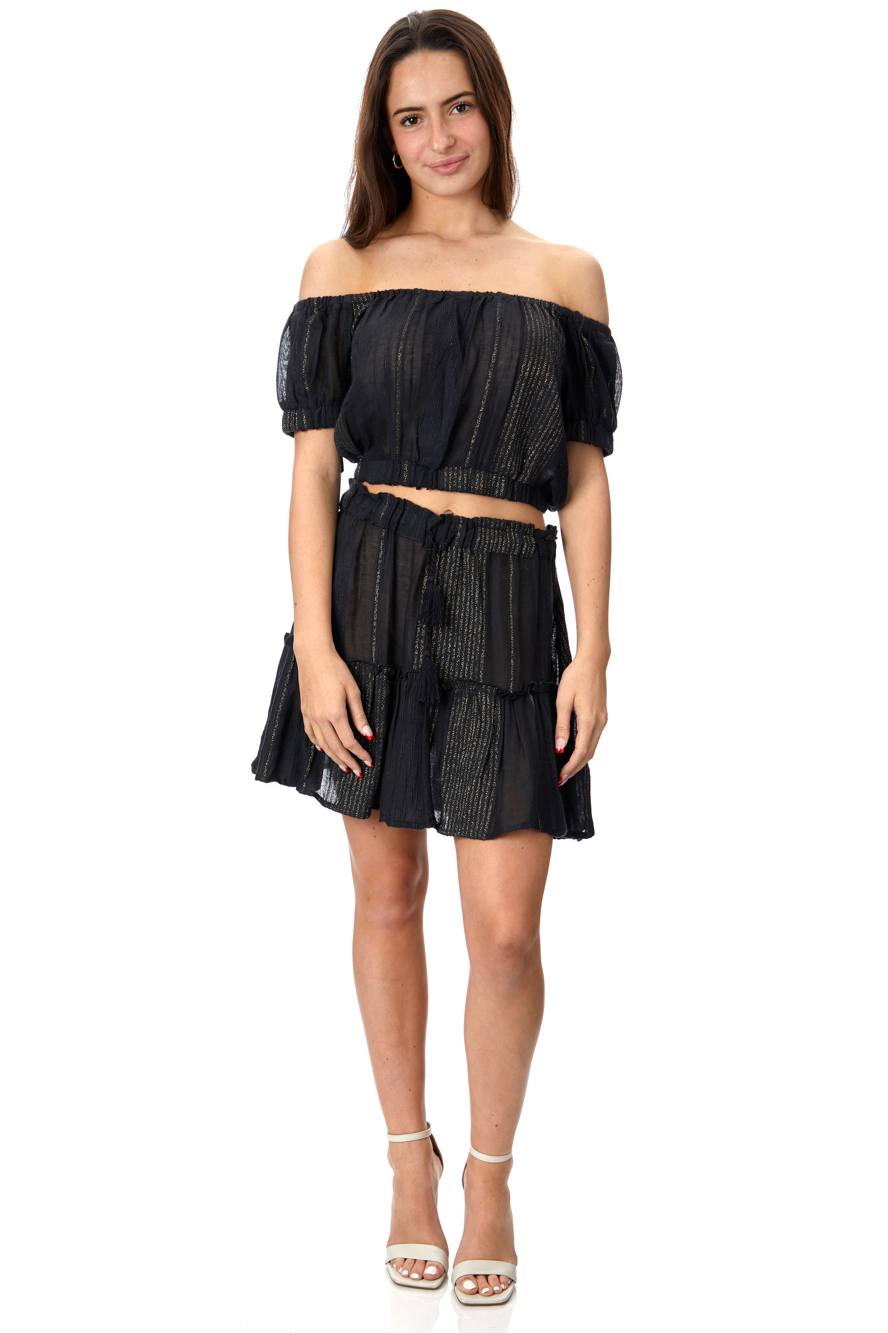 Lurex Stripe Off The Shoulder Top
