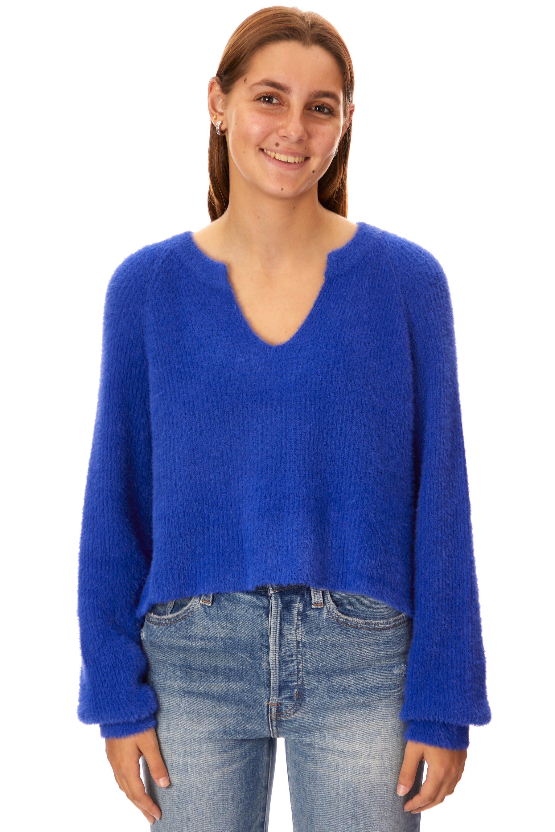 Fuzzy Notch Neck Sweater