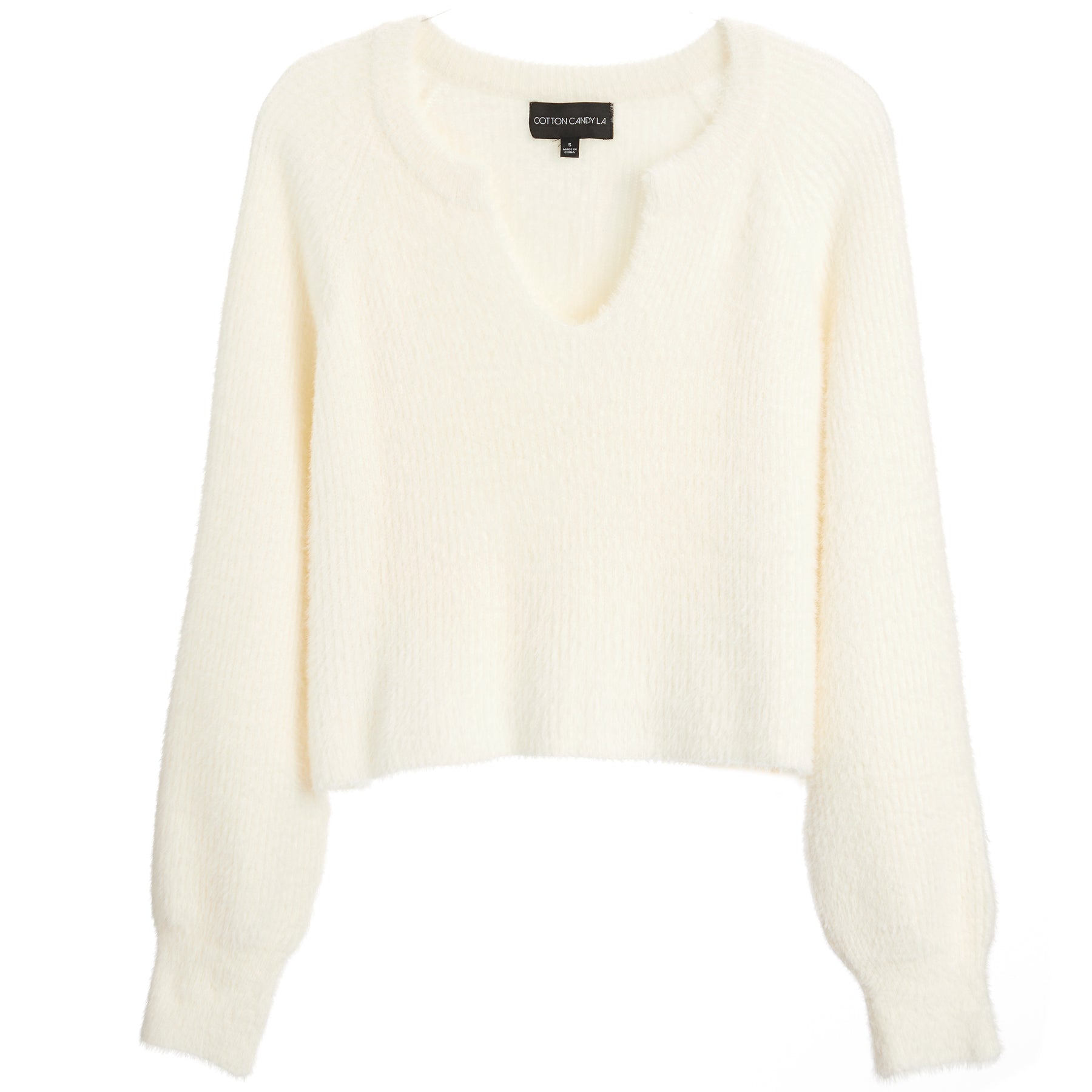 Fuzzy Notch Neck Sweater