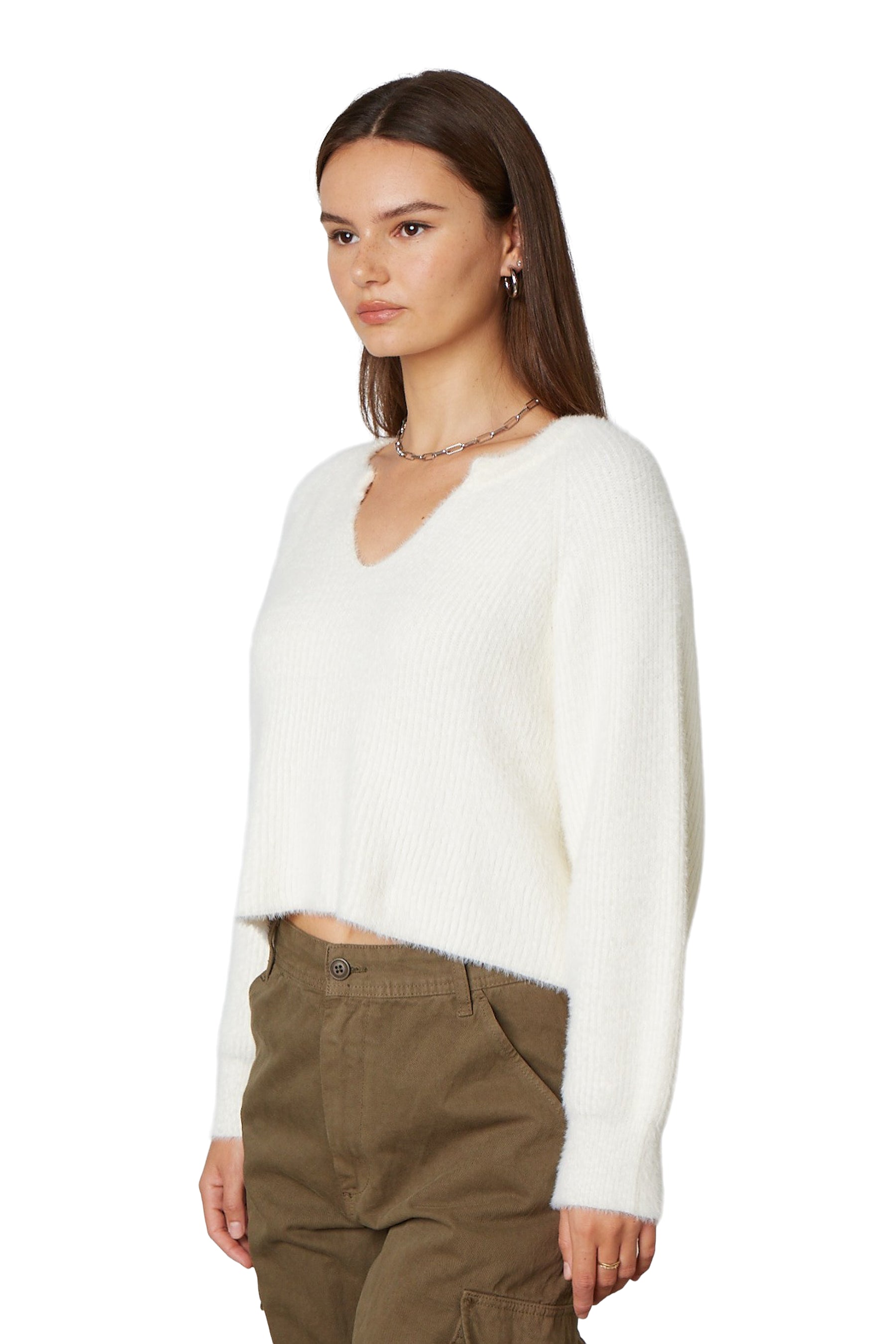 Fuzzy Notch Neck Sweater