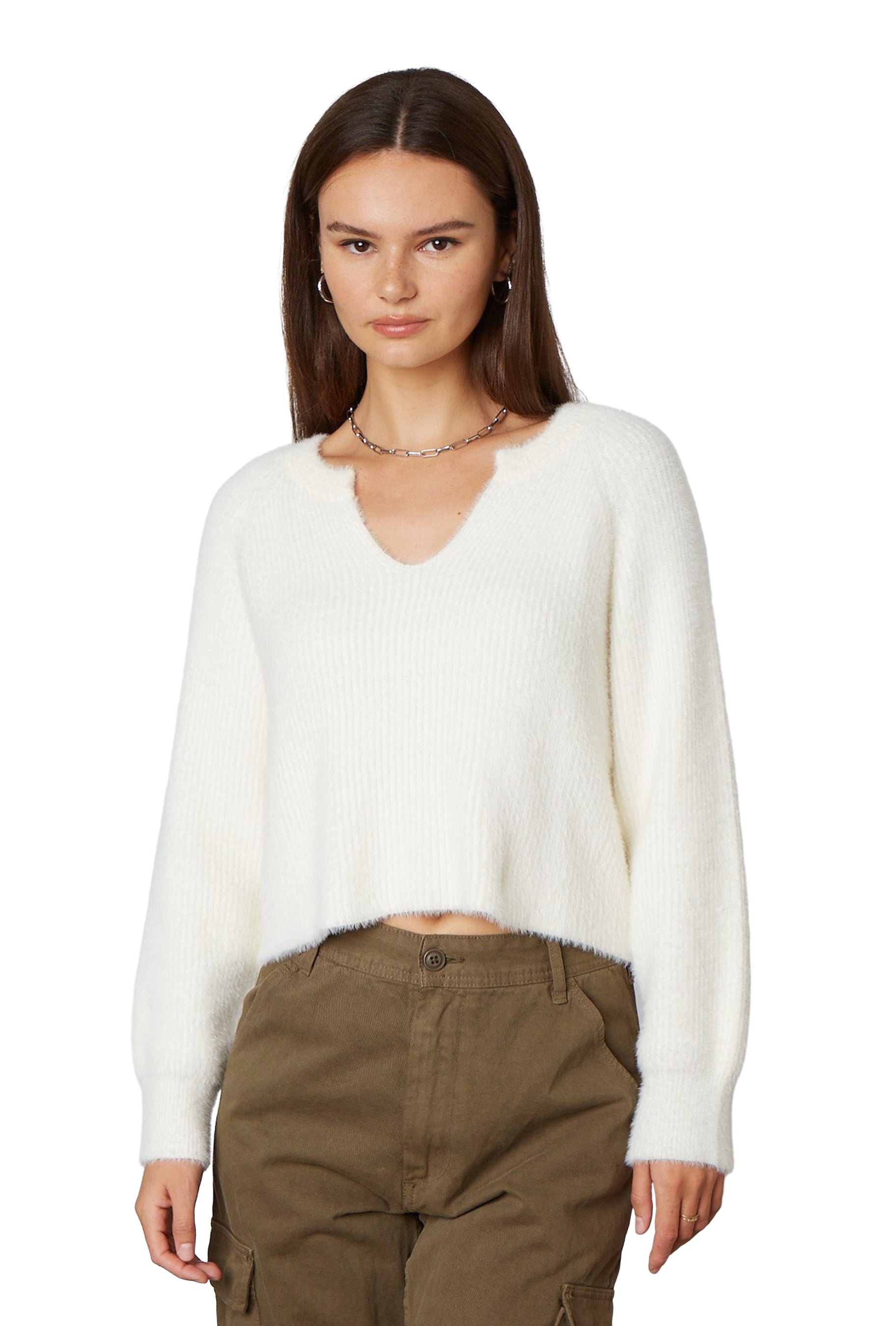 Fuzzy Notch Neck Sweater
