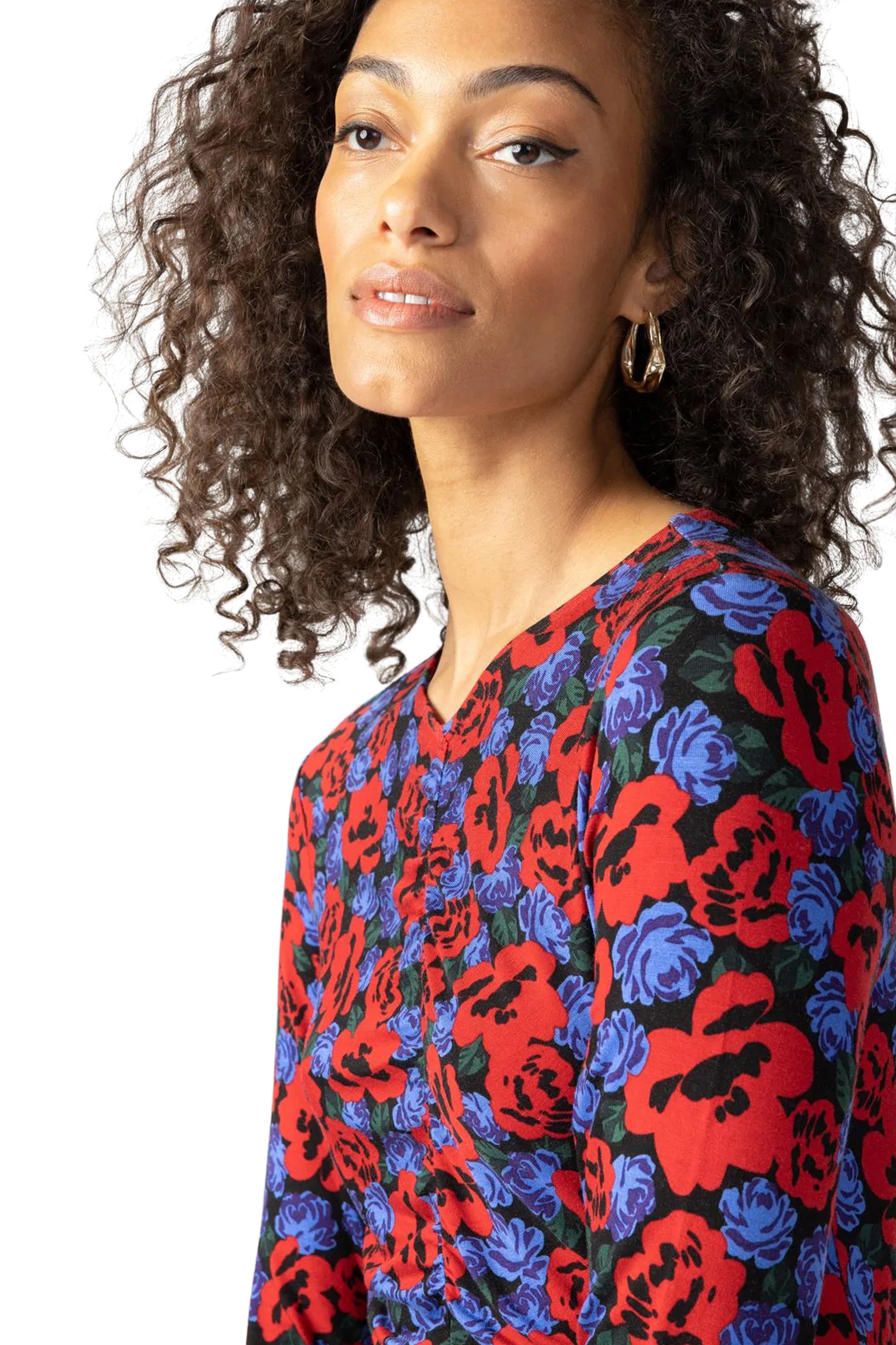 Floral Long Sleeve Ruched Top