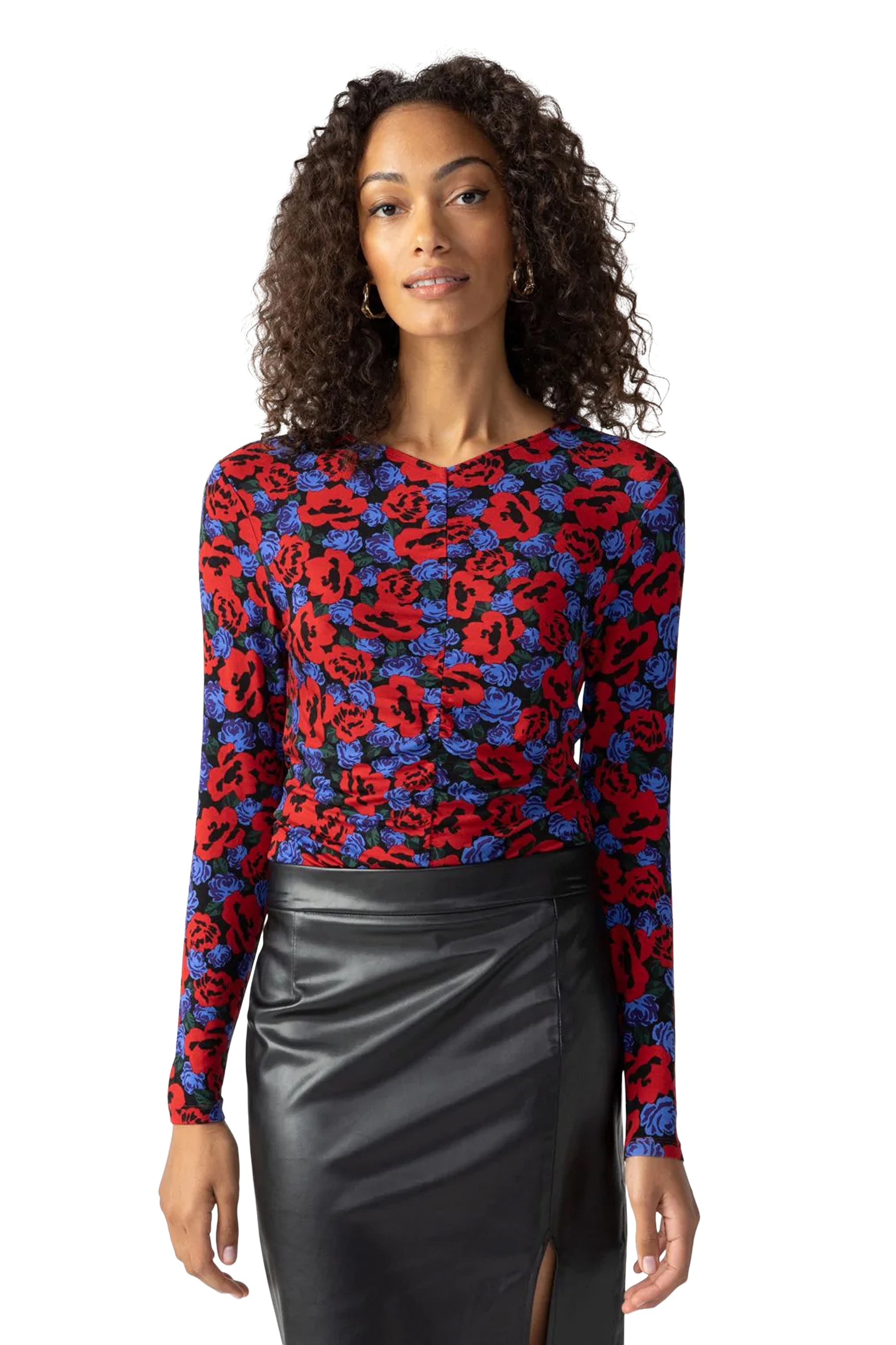 Floral Long Sleeve Ruched Top