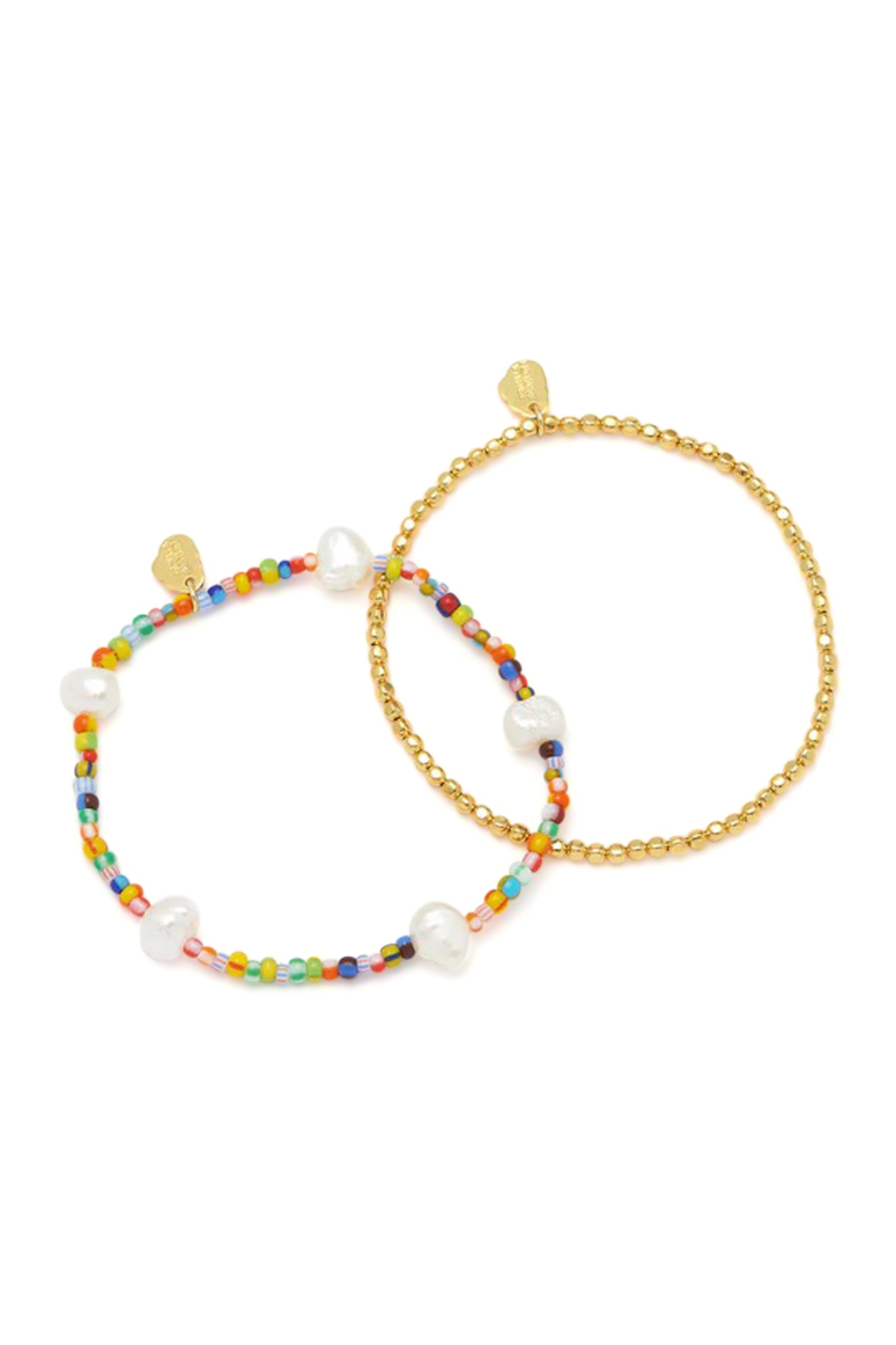 2pk Bracelet Gold/Multi Beads